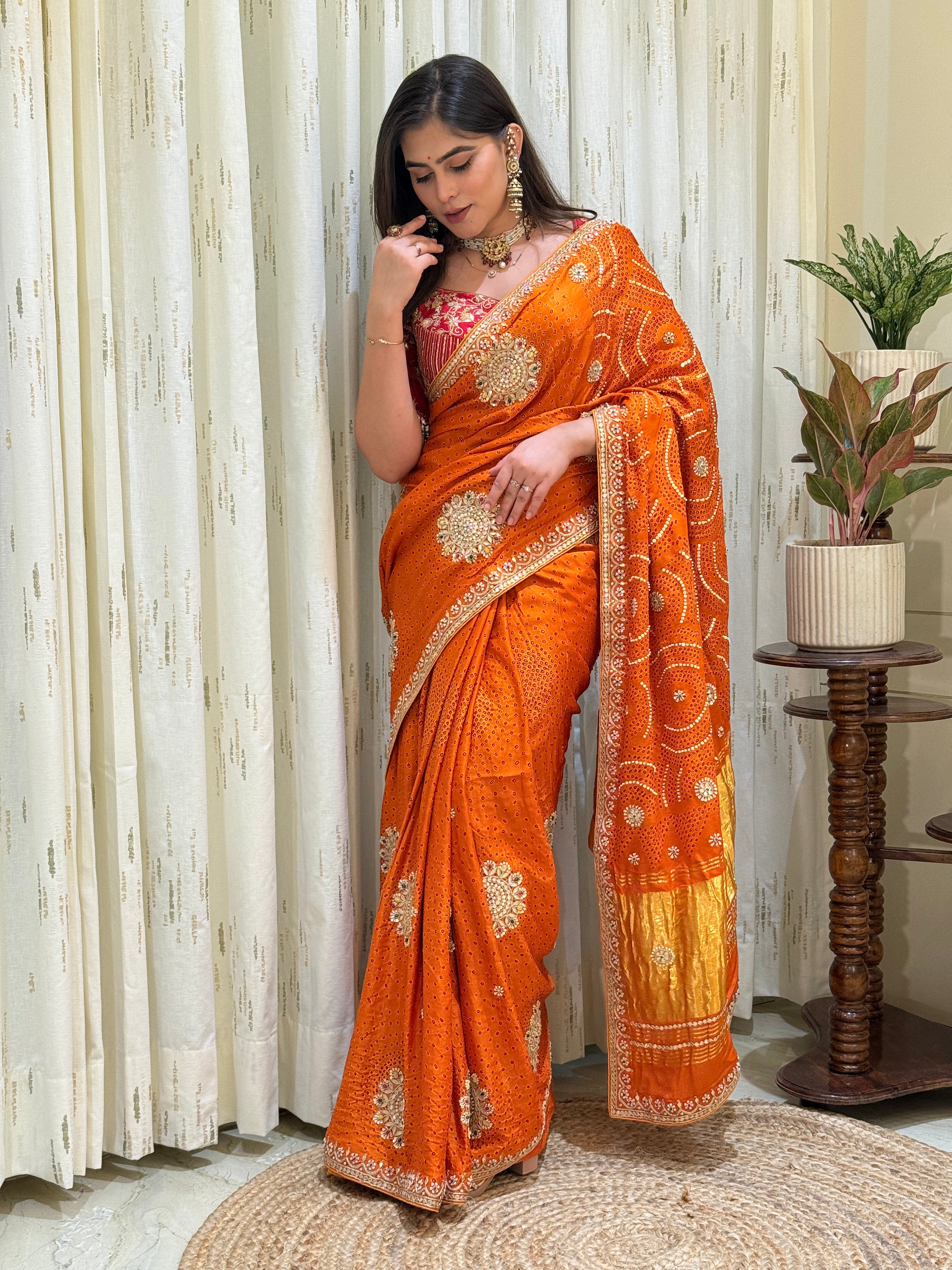 Amisha Haldi Orange Bandhani Saree