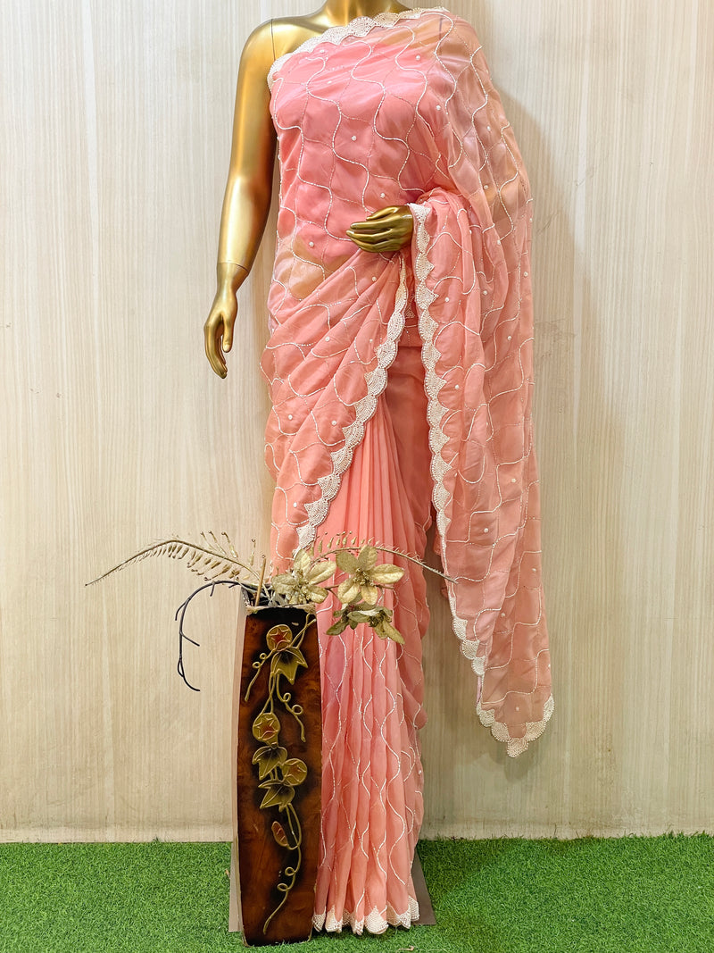 Ramya Peach Organza Saree