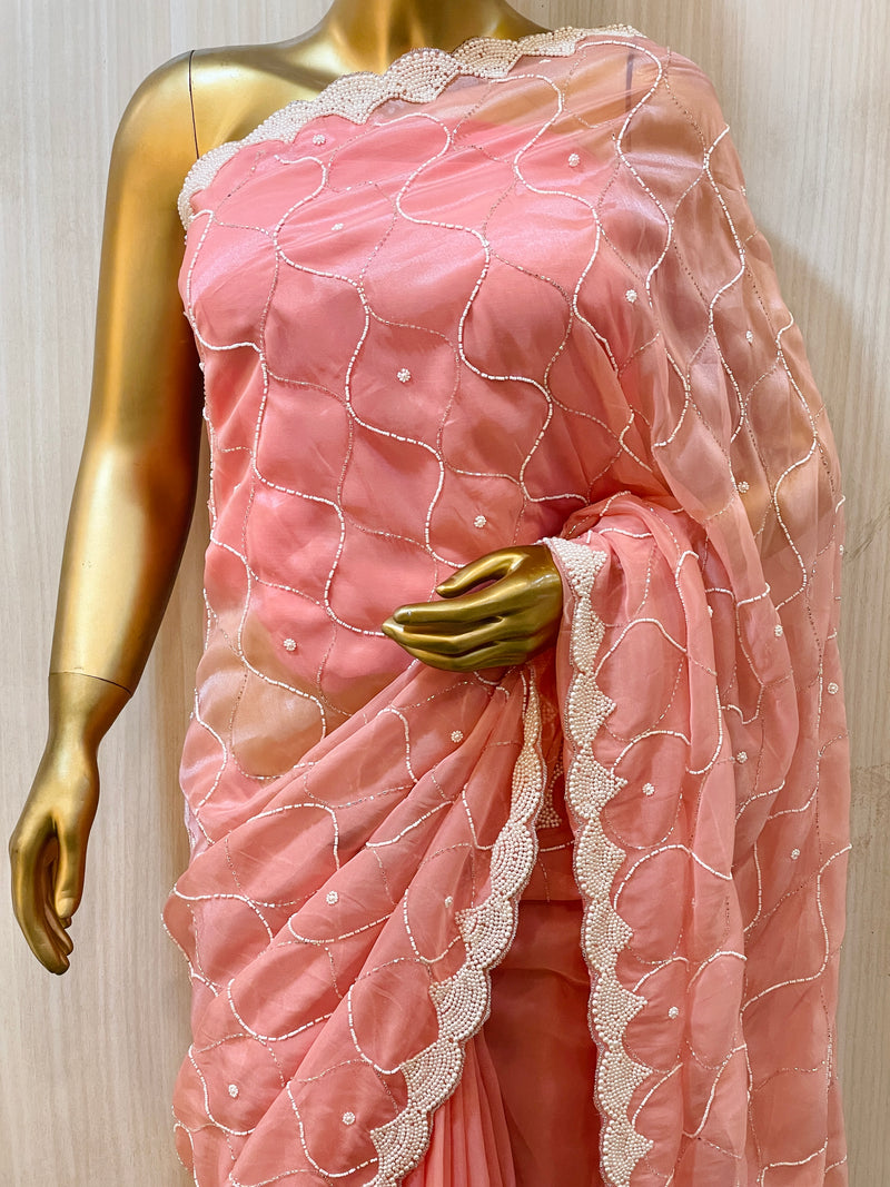 Ramya Peach Organza Saree