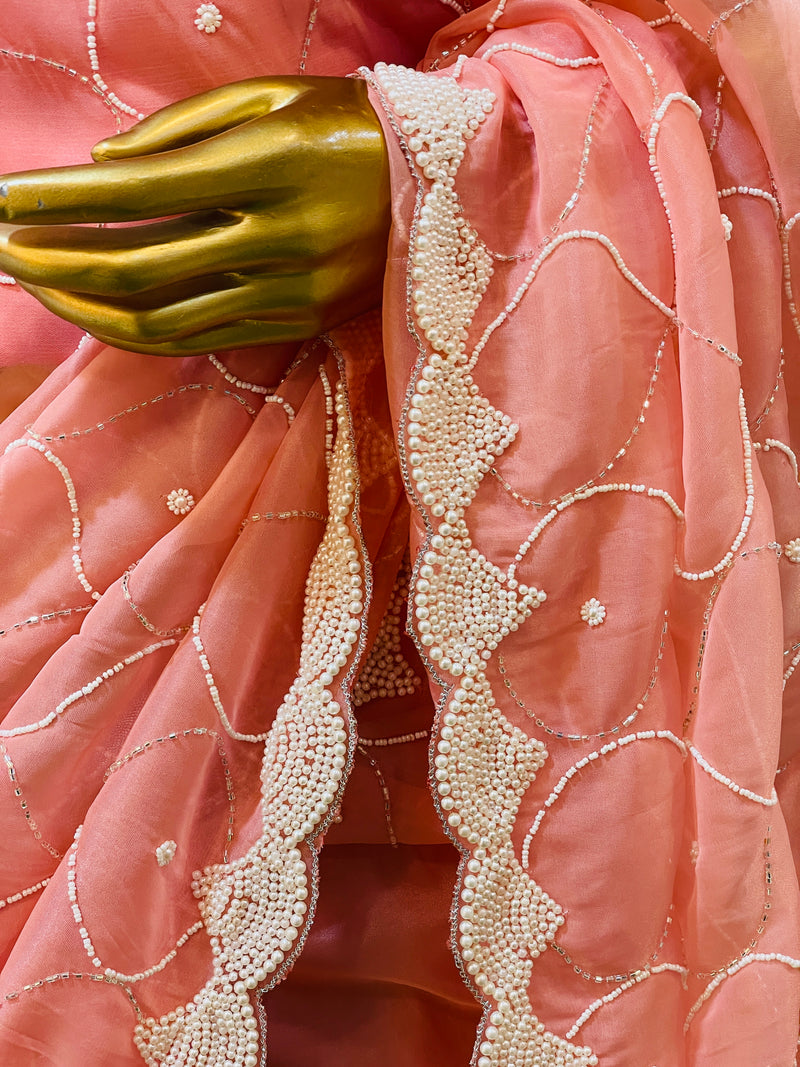 Ramya Peach Organza Saree