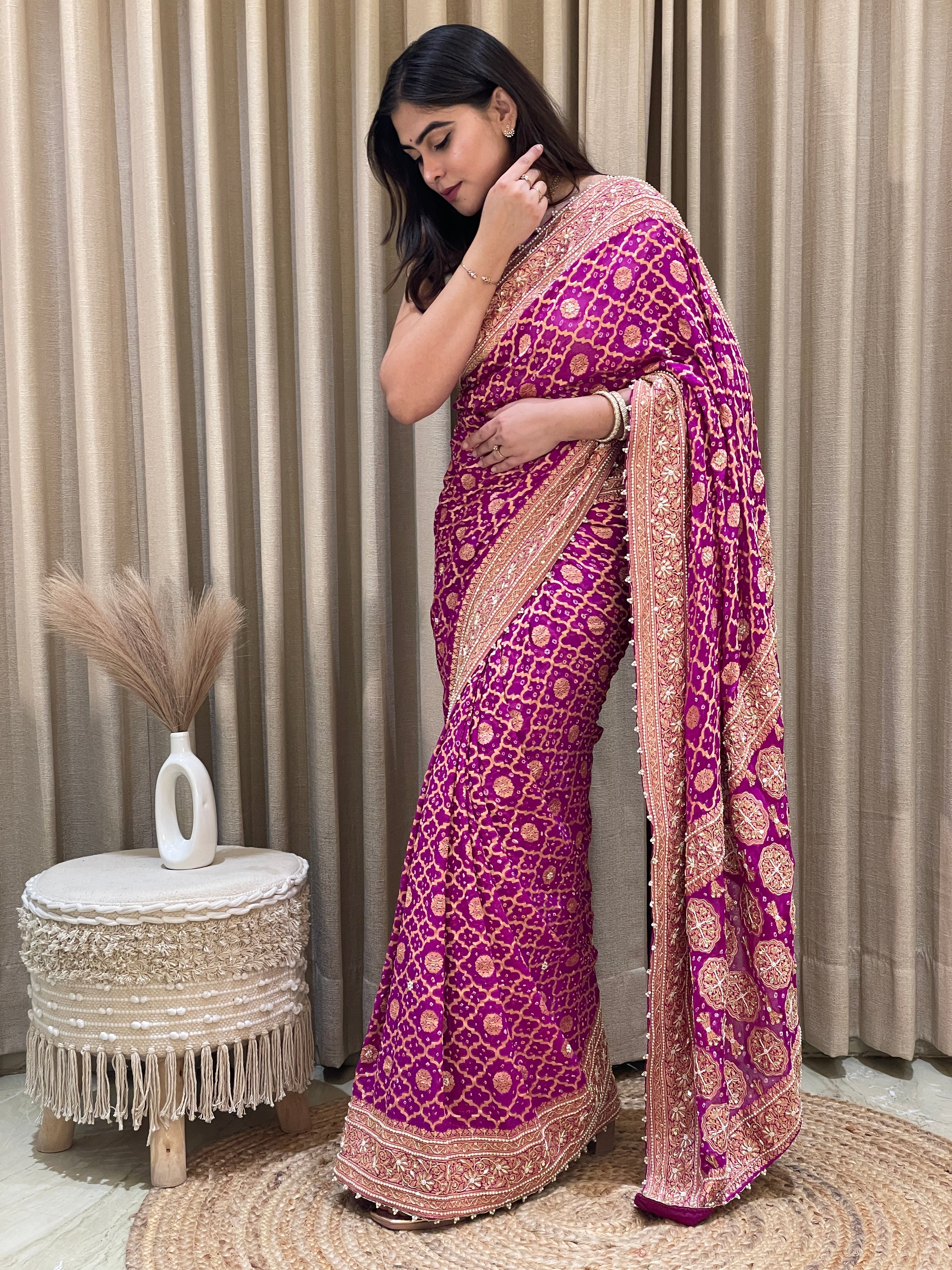 Preksha Purple Khadi Georgette Bandhani Saree
