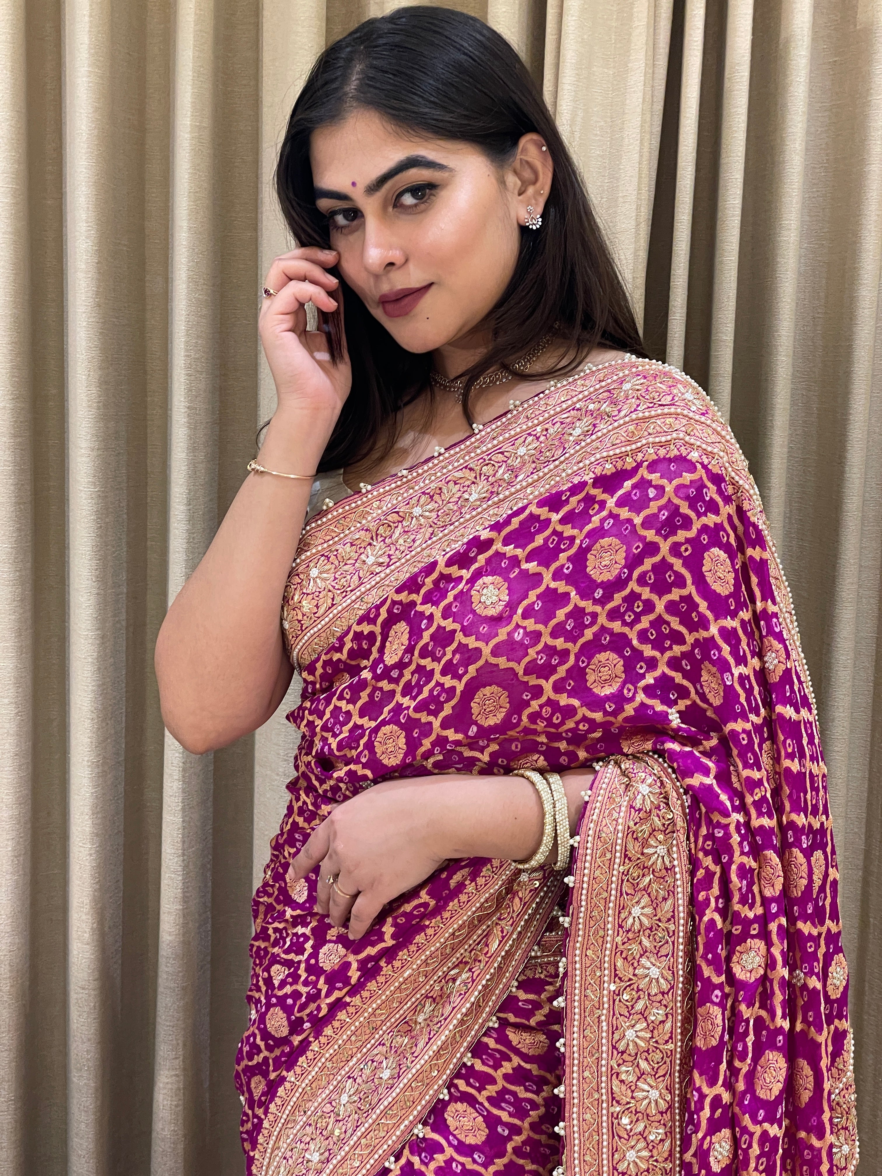 Preksha Purple Khadi Georgette Bandhani Saree