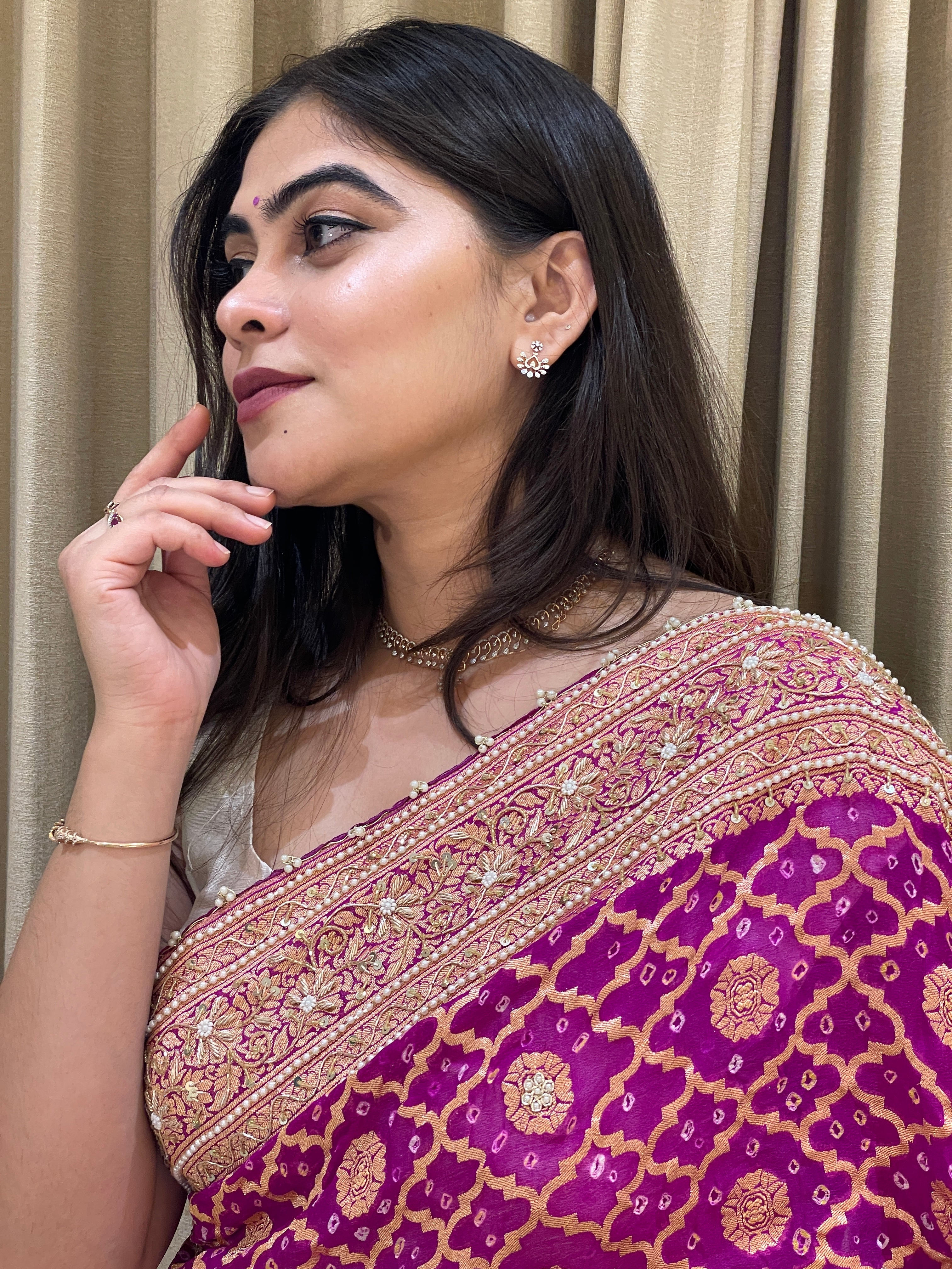 Preksha Purple Khadi Georgette Bandhani Saree