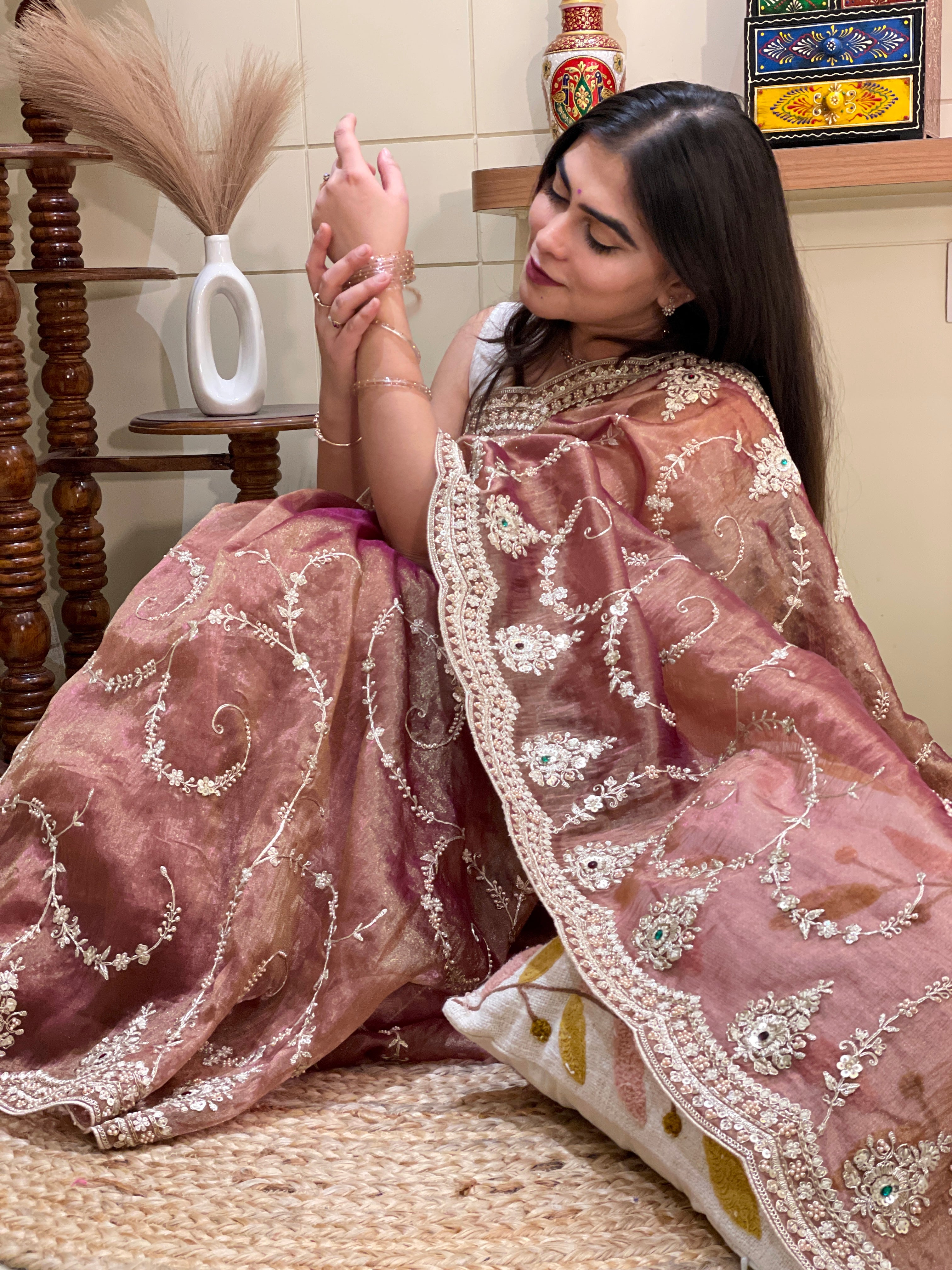 Ira Brown Organza Tissue Saree