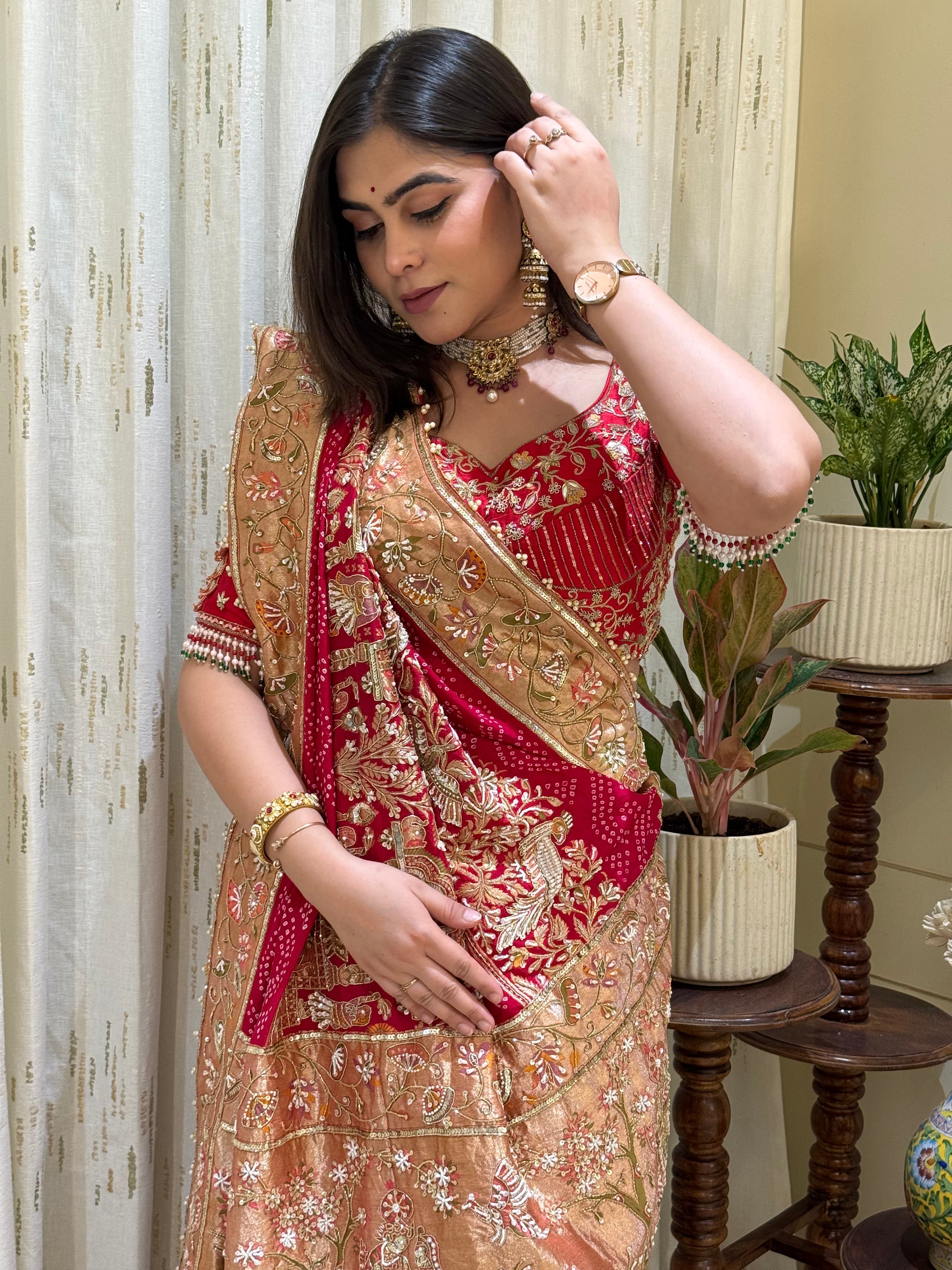 Padmini Noor Kadva Zari Bandhani Bridal Saree