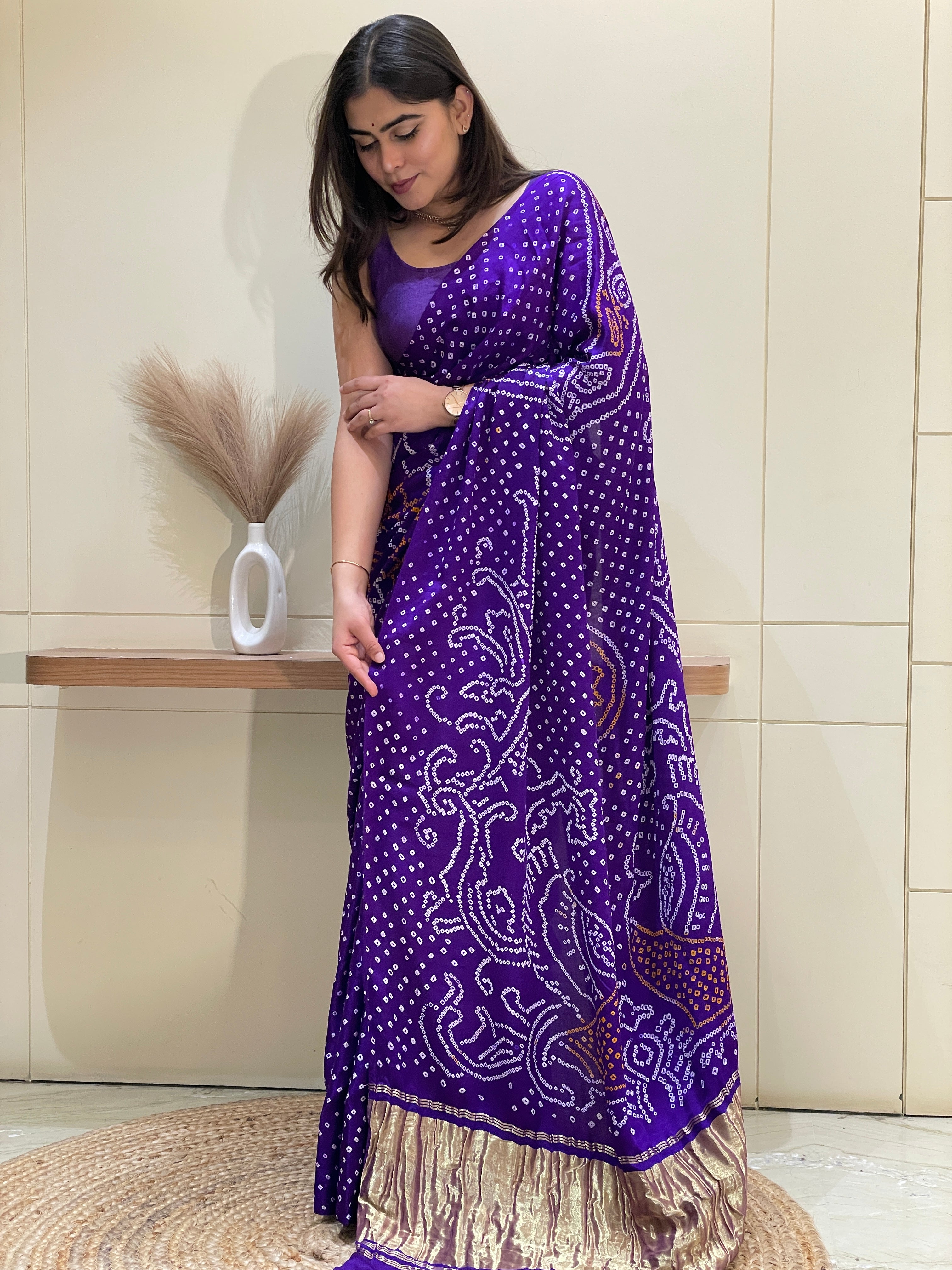 Ambika Purple Bandhani Saree