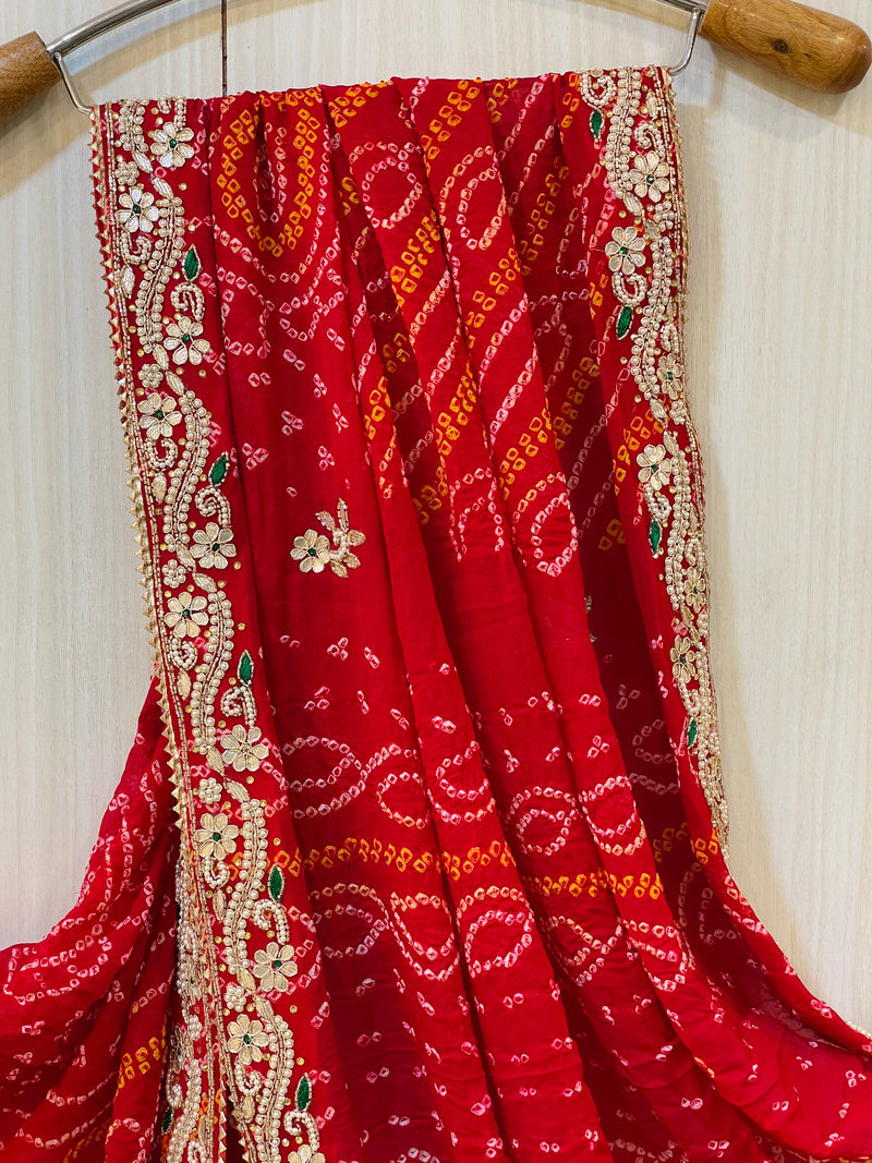 Bhavisha Red Bandhej Saree