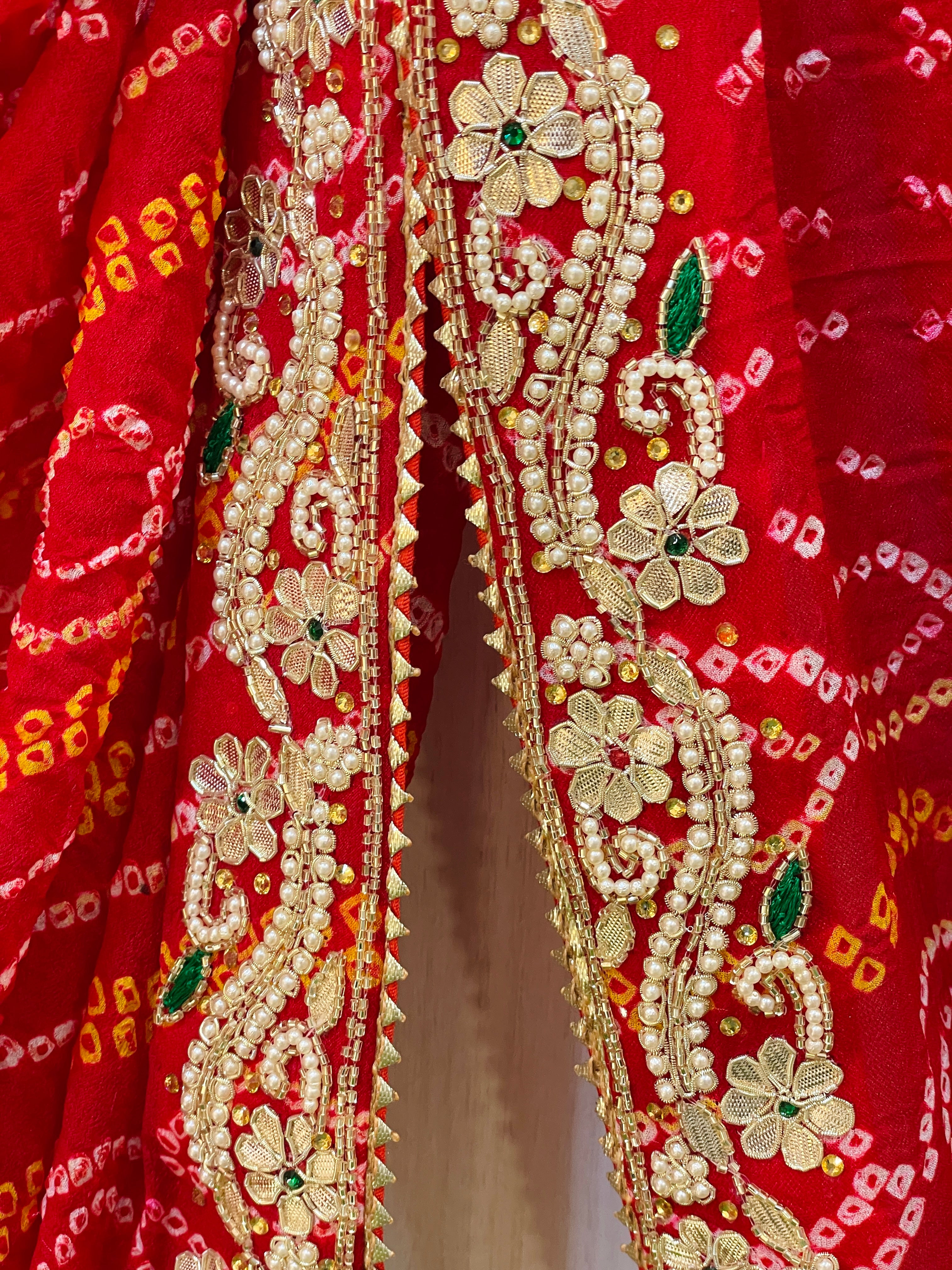 Bhavisha Red Bandhej Saree