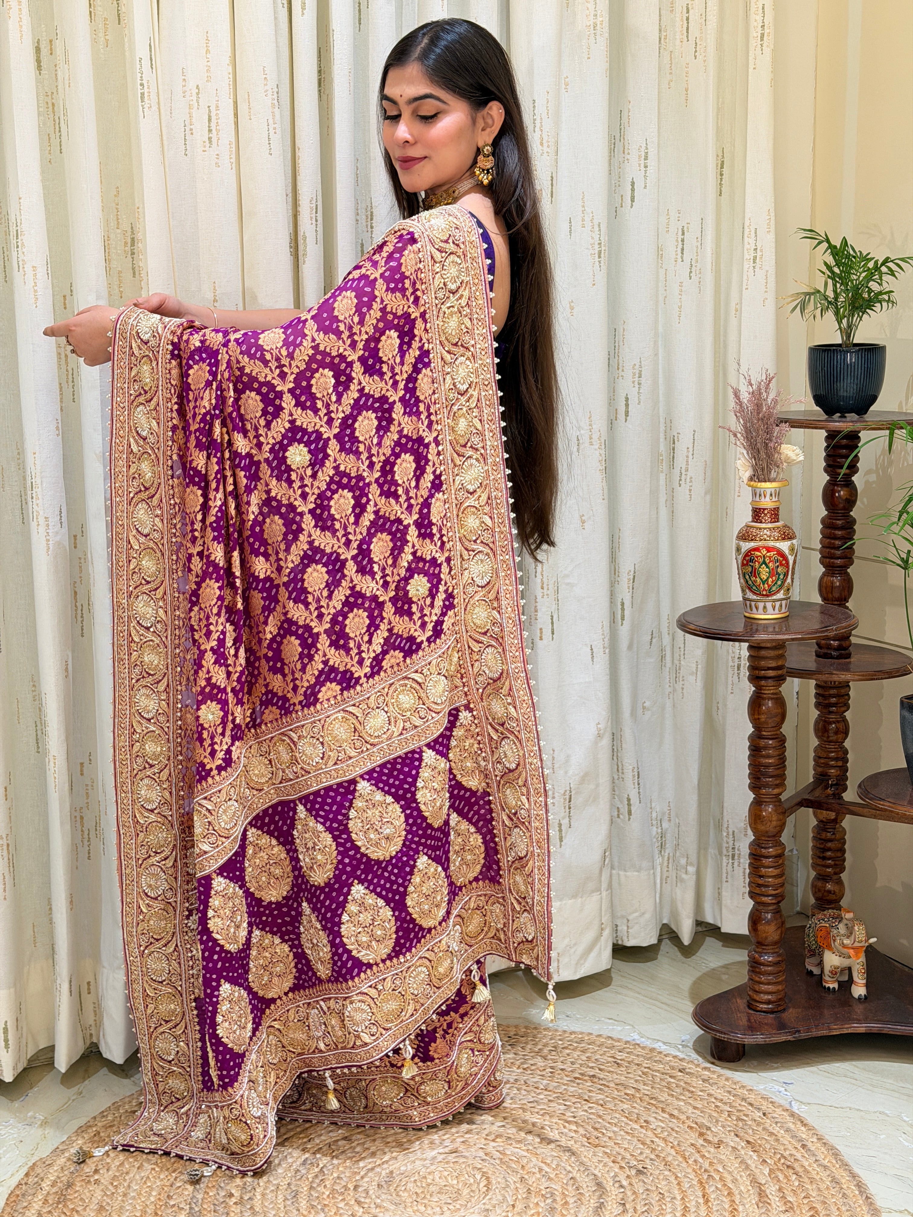 Nooraya Pure Khadi Georgette Bandhani Saree