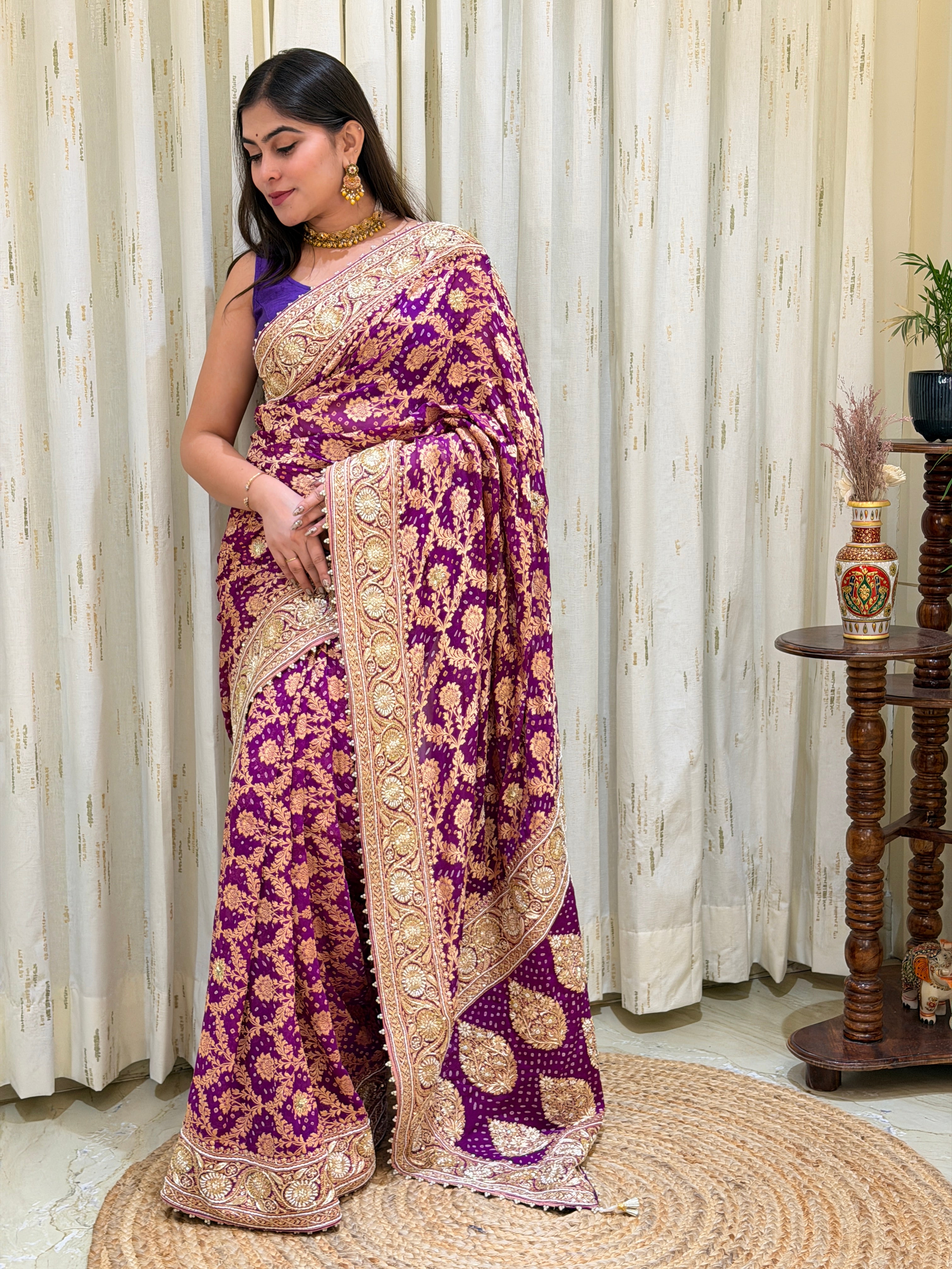 Nooraya Pure Khadi Georgette Bandhani Saree