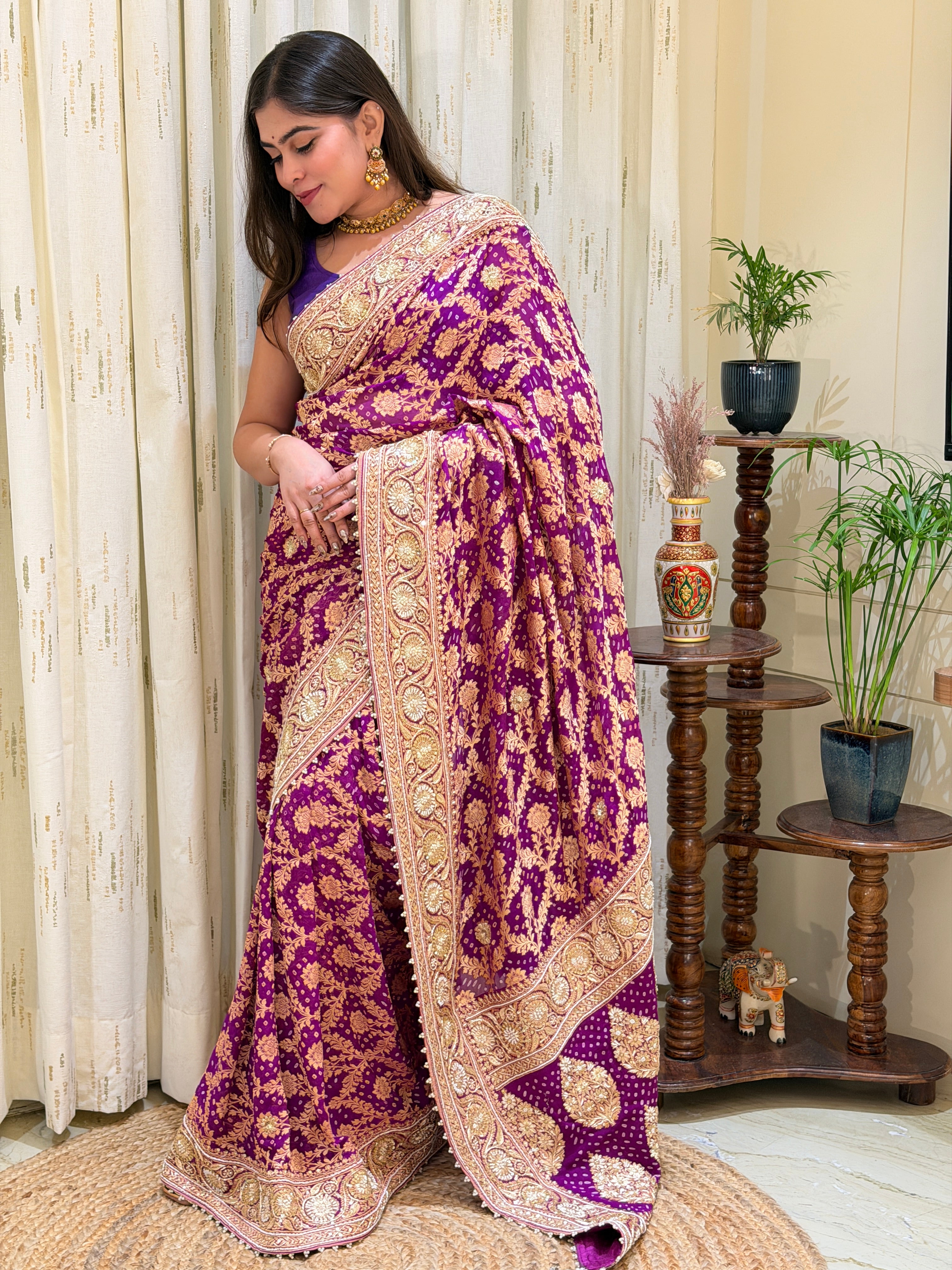 Nooraya Pure Khadi Georgette Bandhani Saree
