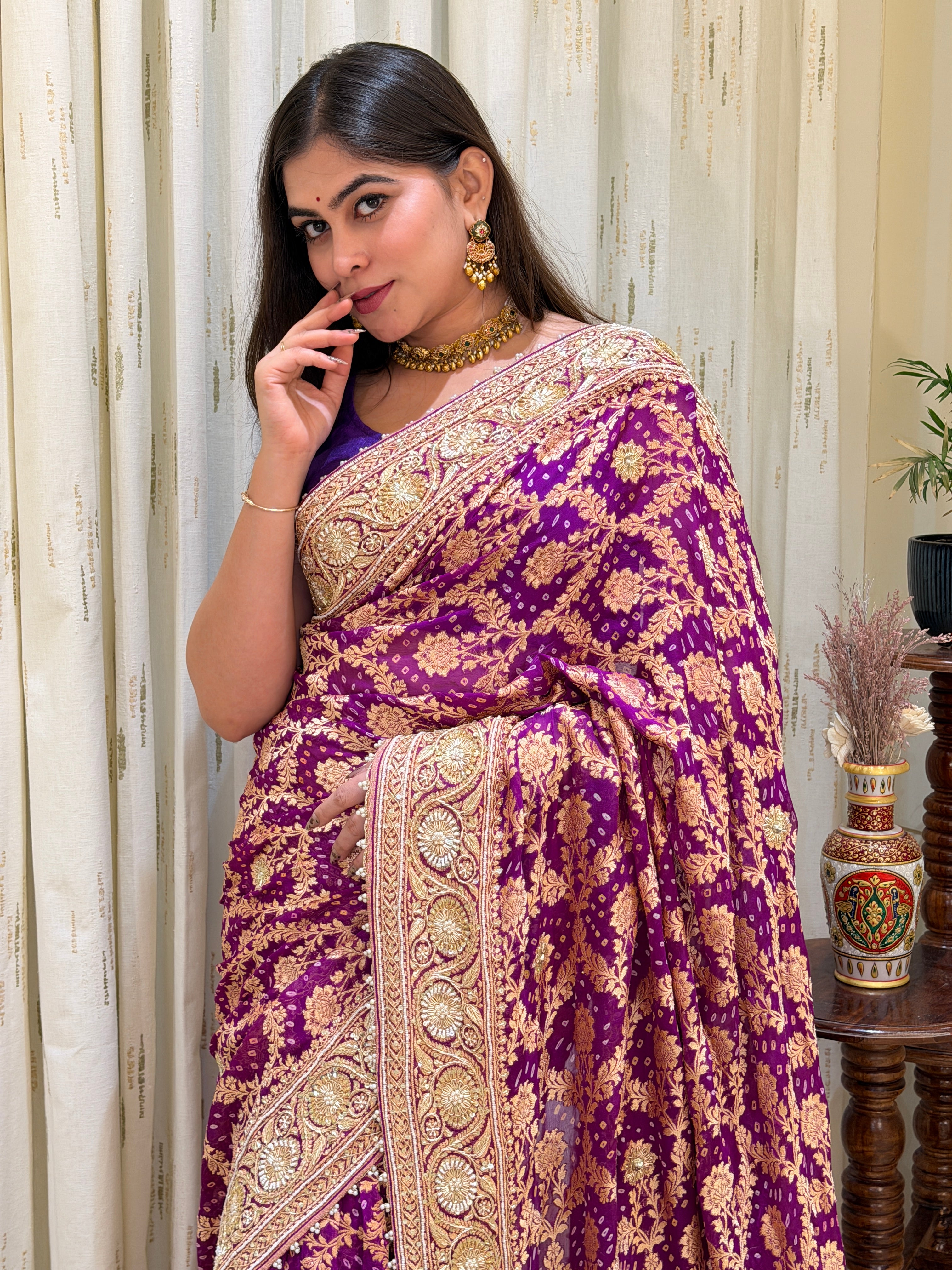 Nooraya Pure Khadi Georgette Bandhani Saree