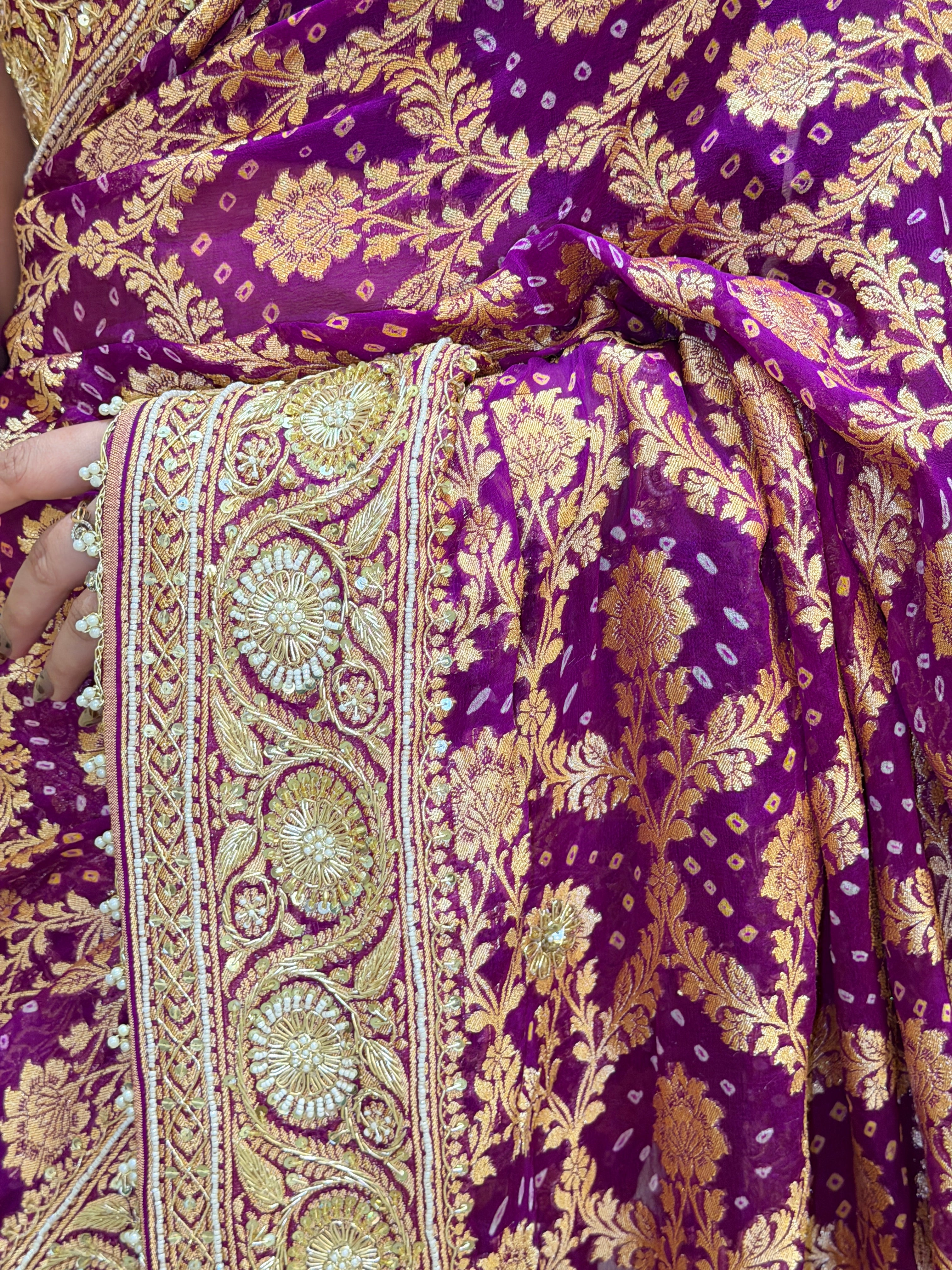 Nooraya Pure Khadi Georgette Bandhani Saree