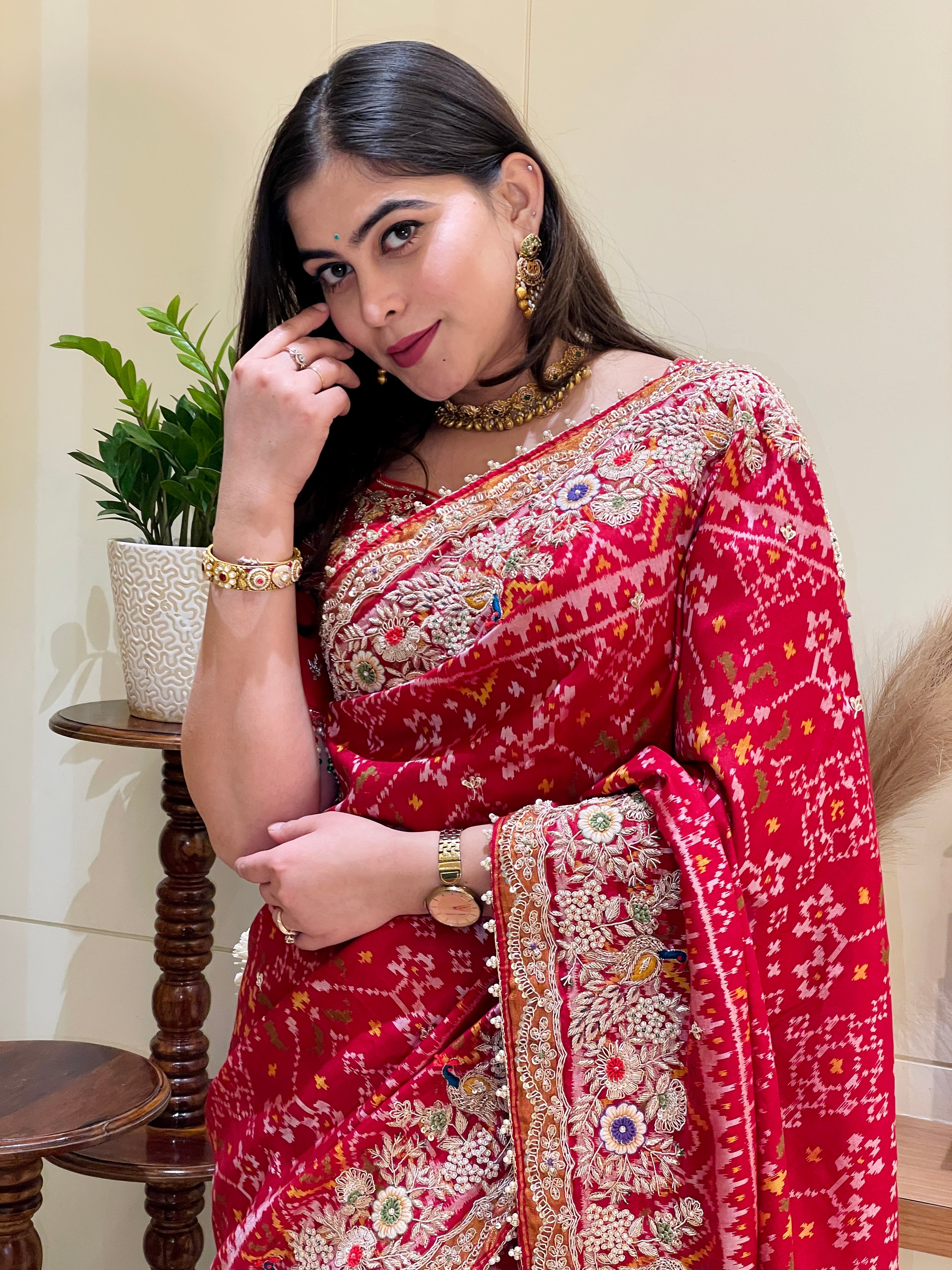 Ashnoor Red Patola Silk Saree