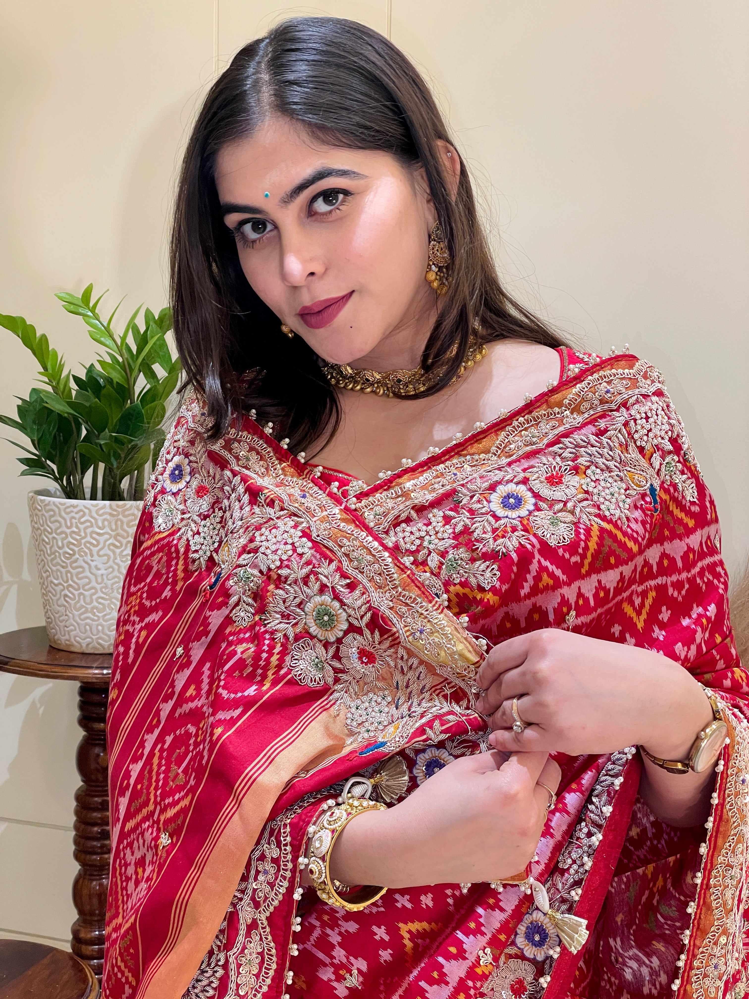 Ashnoor Red Patola Silk Saree