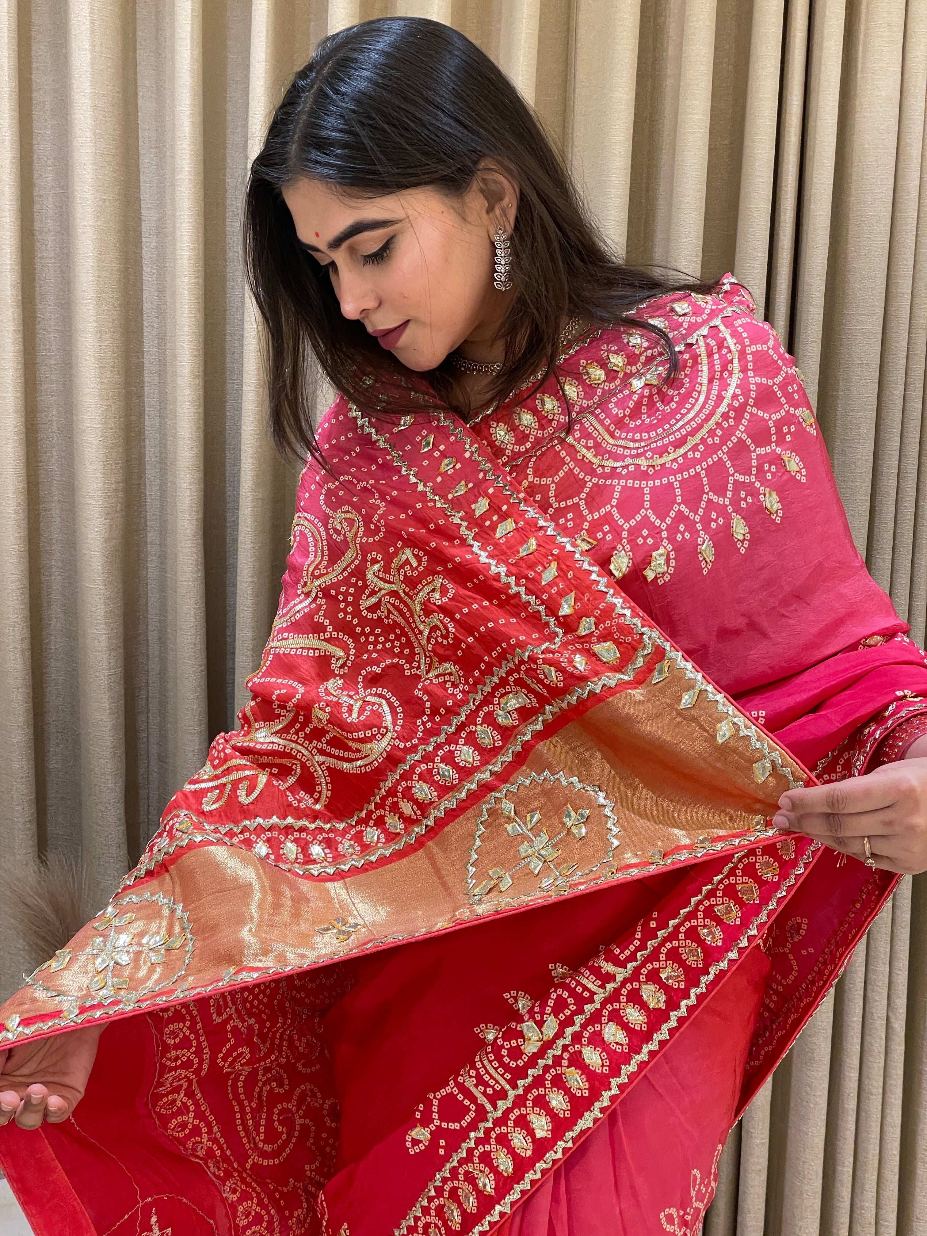 Anaita Rose Pink Bandhani Silk Saree