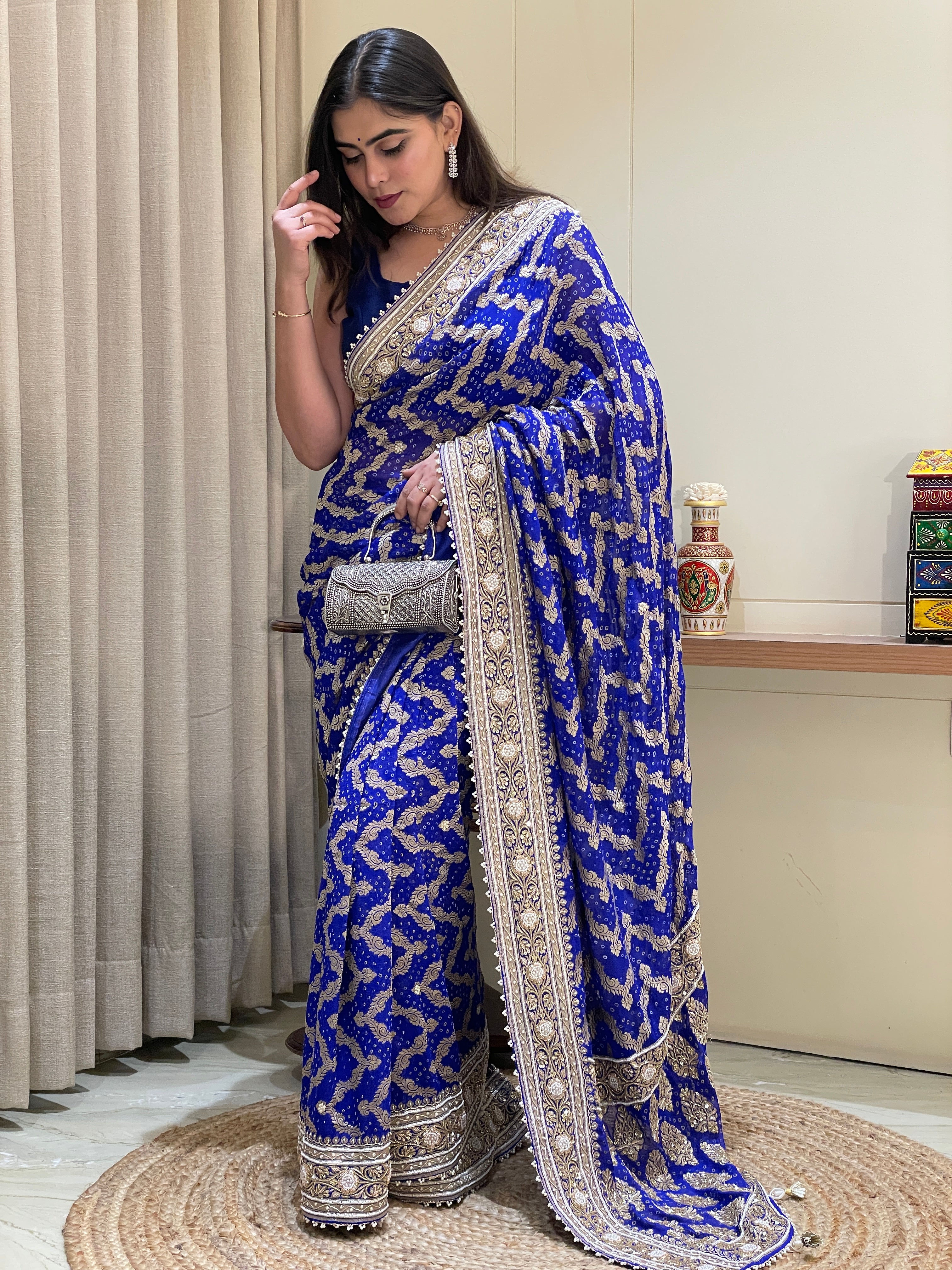Shreya Blue Khadi Georgette Bandhani Saree