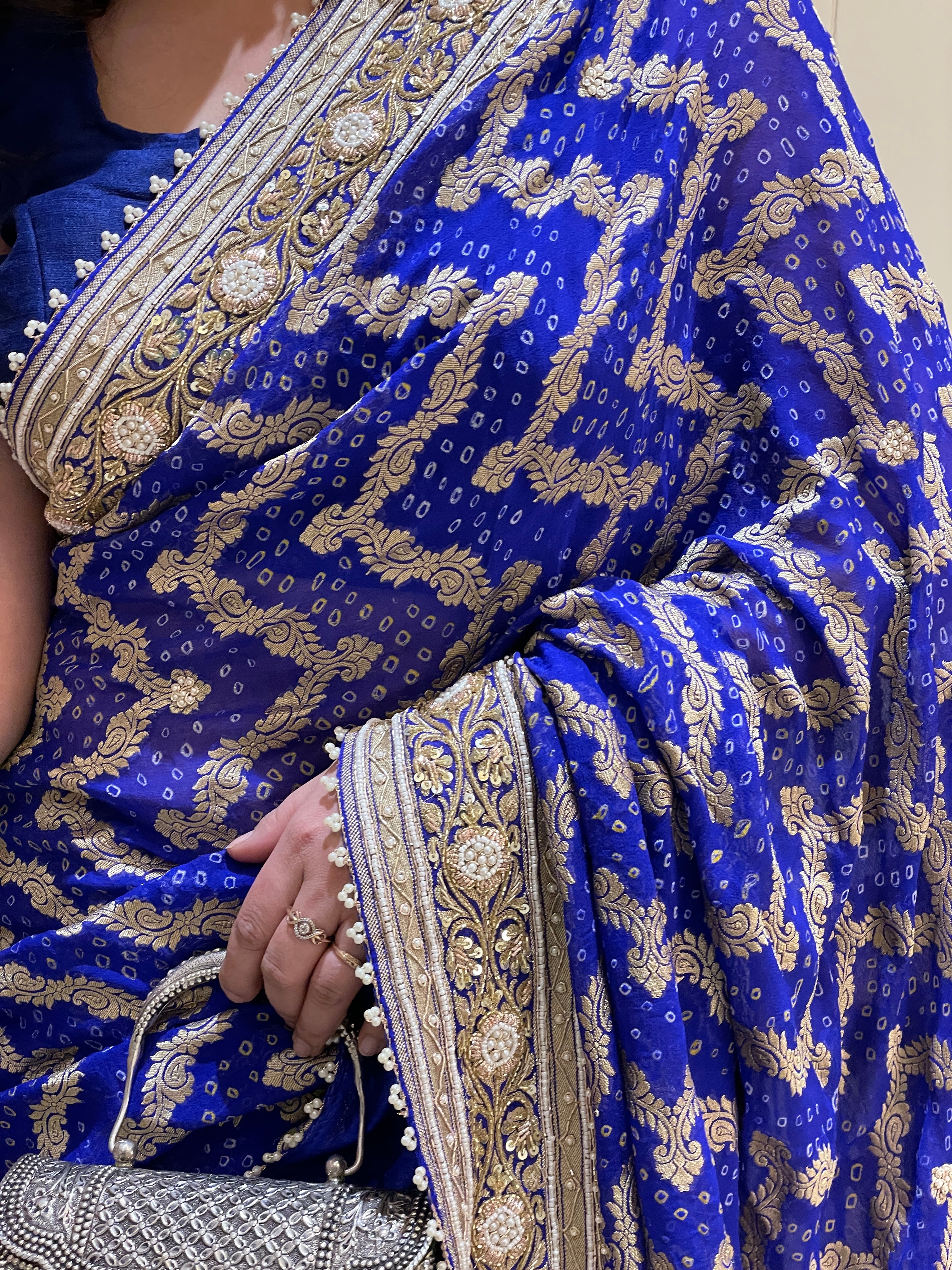 Shreya Blue Khadi Georgette Bandhani Saree