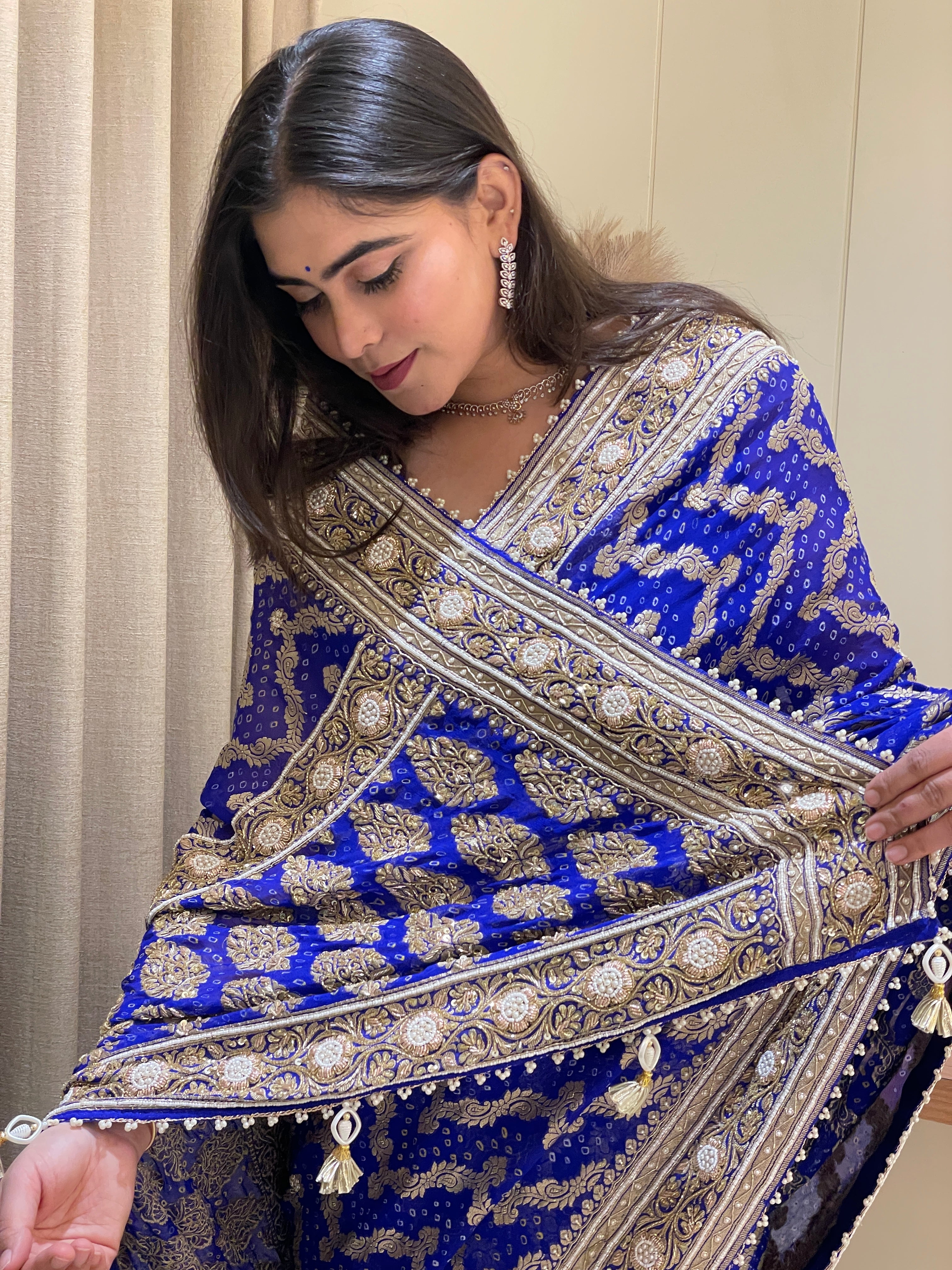 Shreya Blue Khadi Georgette Bandhani Saree