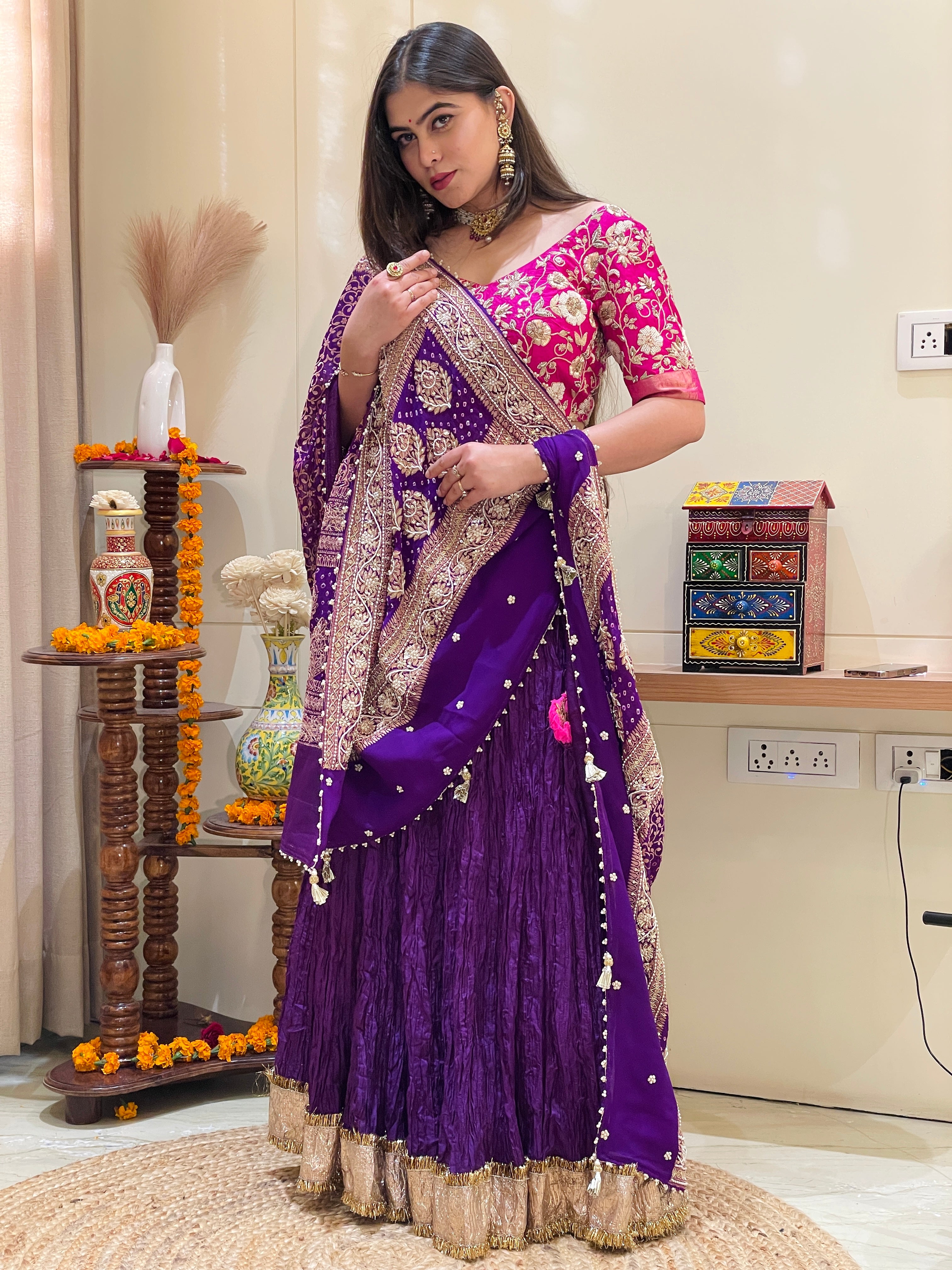 Maharani Noor Royal Purple Bandhani Dupatta Lehenga