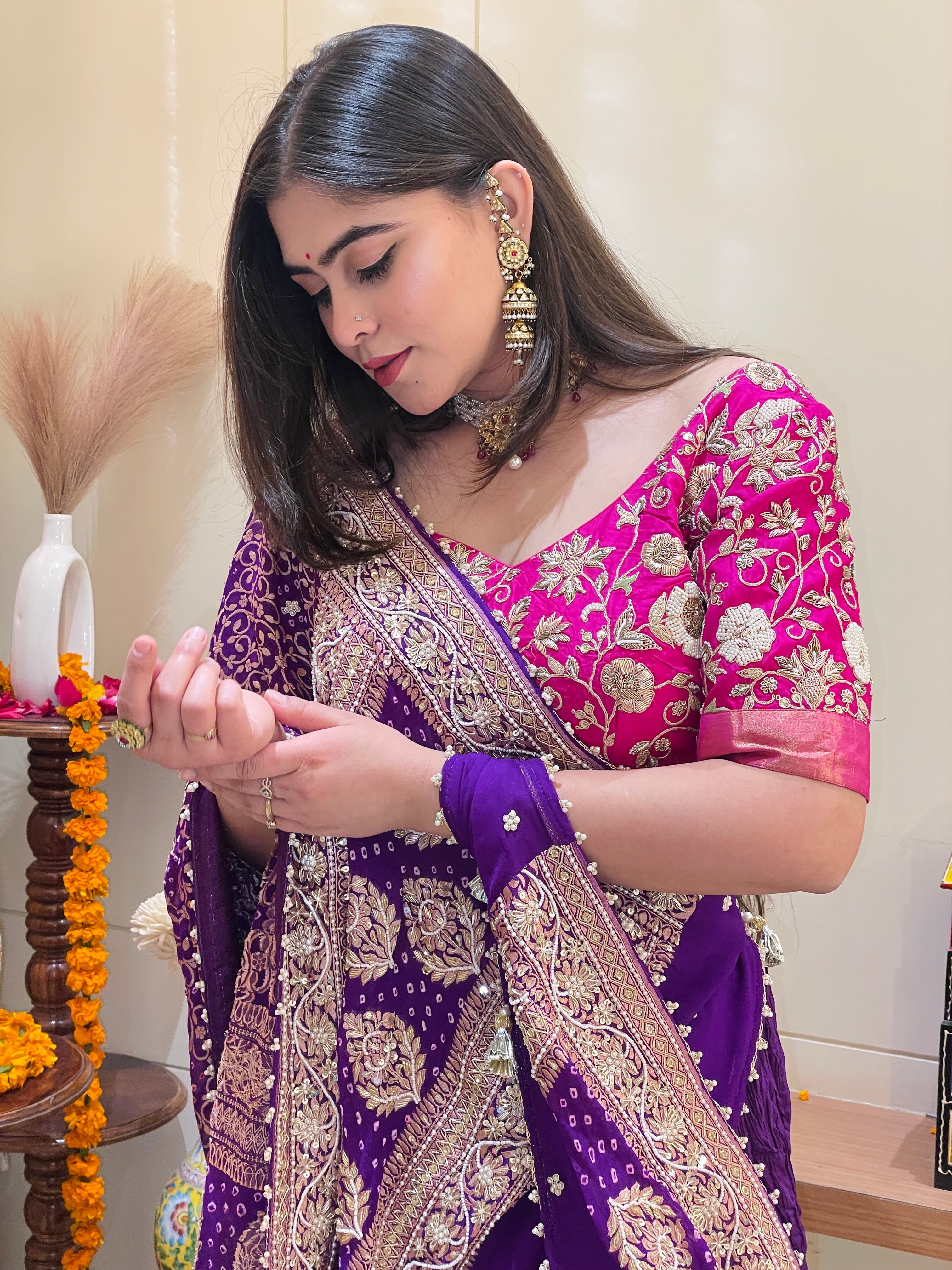 Maharani Noor Royal Purple Bandhani Dupatta Lehenga