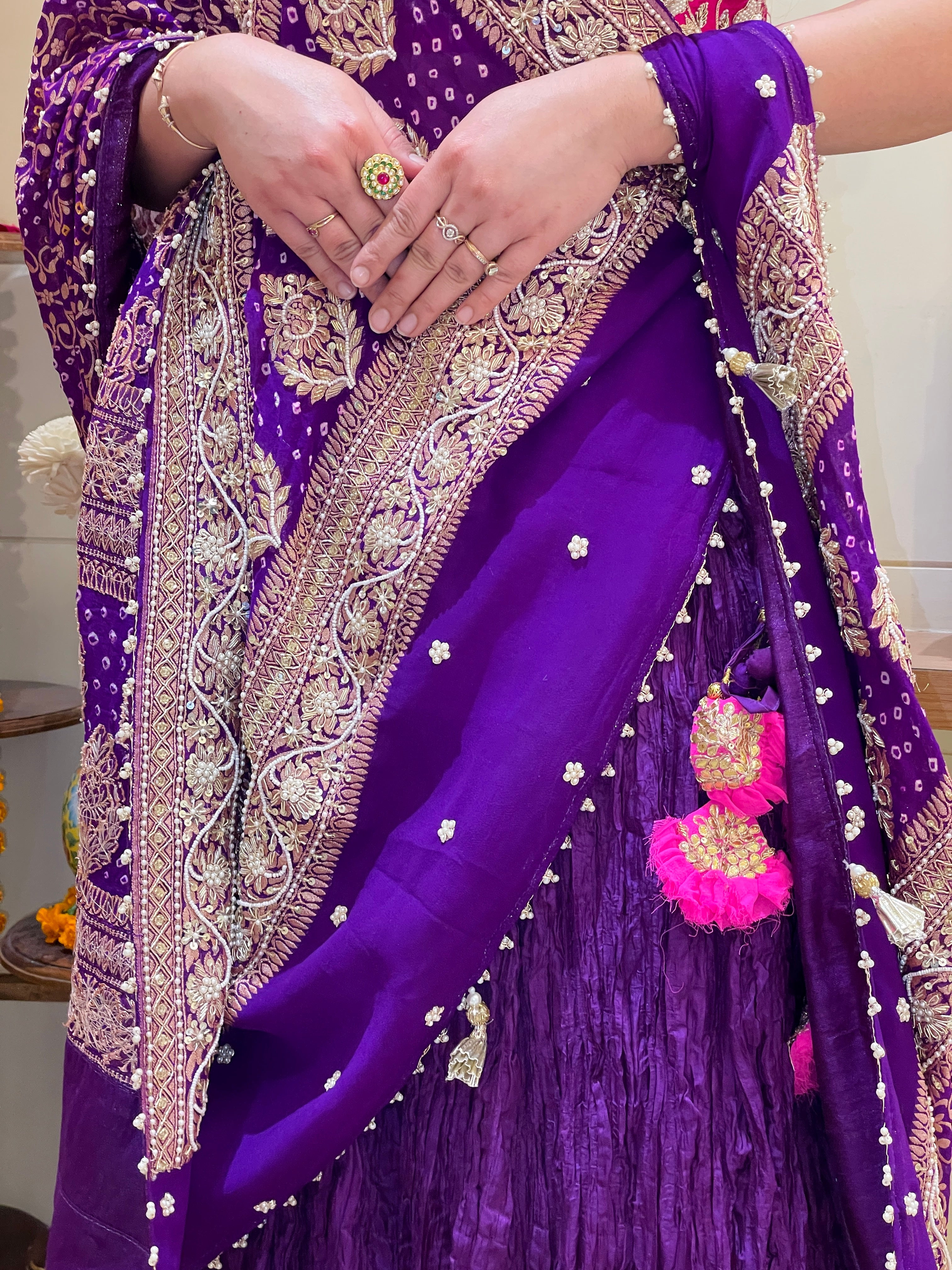 Maharani Noor Royal Purple Bandhani Dupatta Lehenga