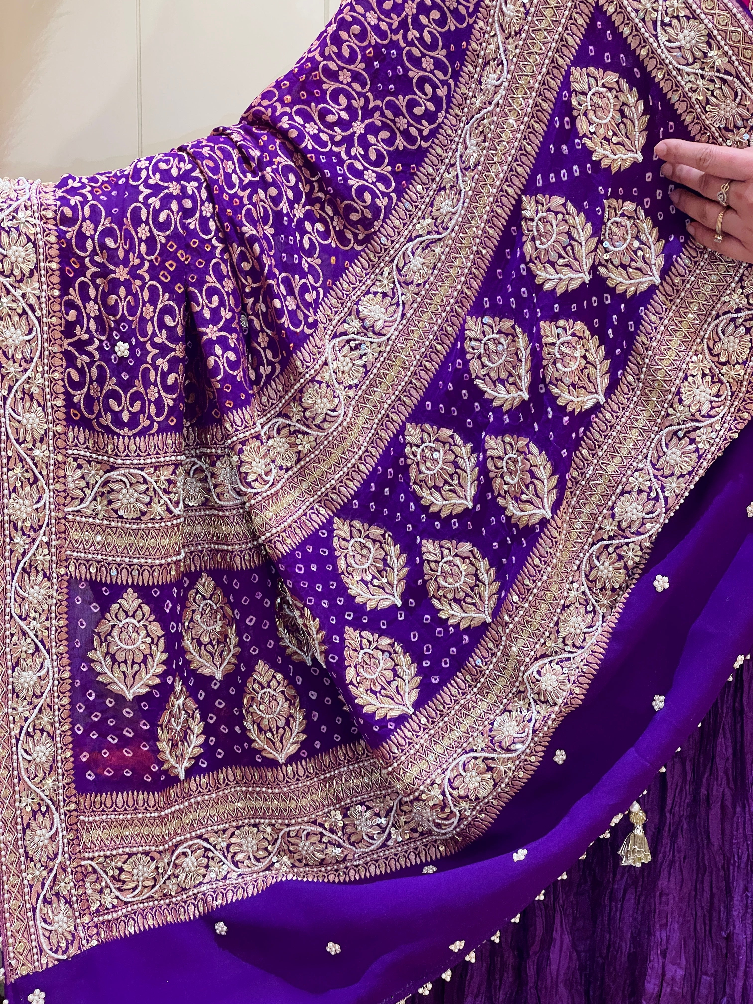 Maharani Noor Royal Purple Bandhani Dupatta Lehenga