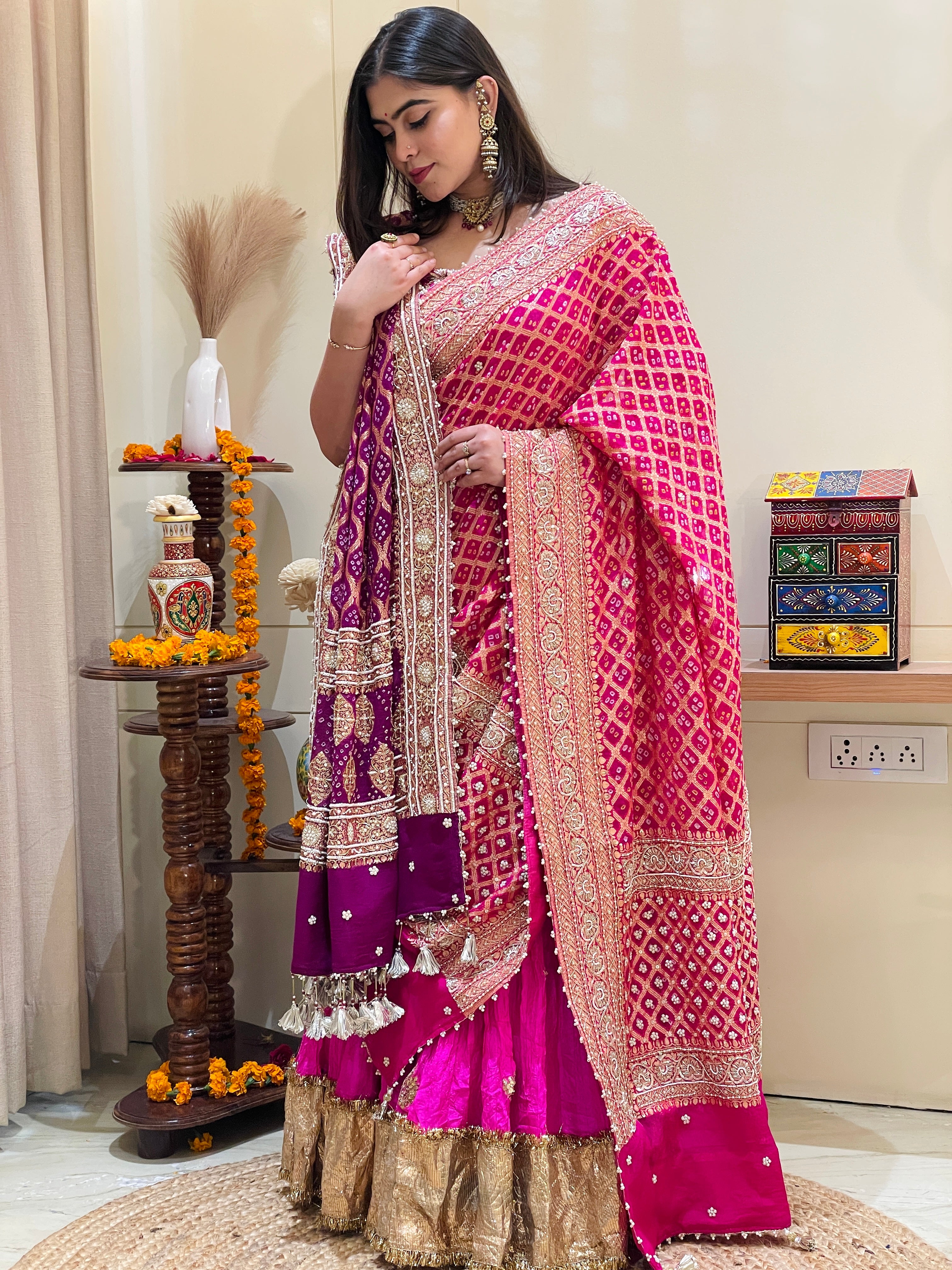 Maharani Noor Royal Pink Bandhani Dupatta Lehenga