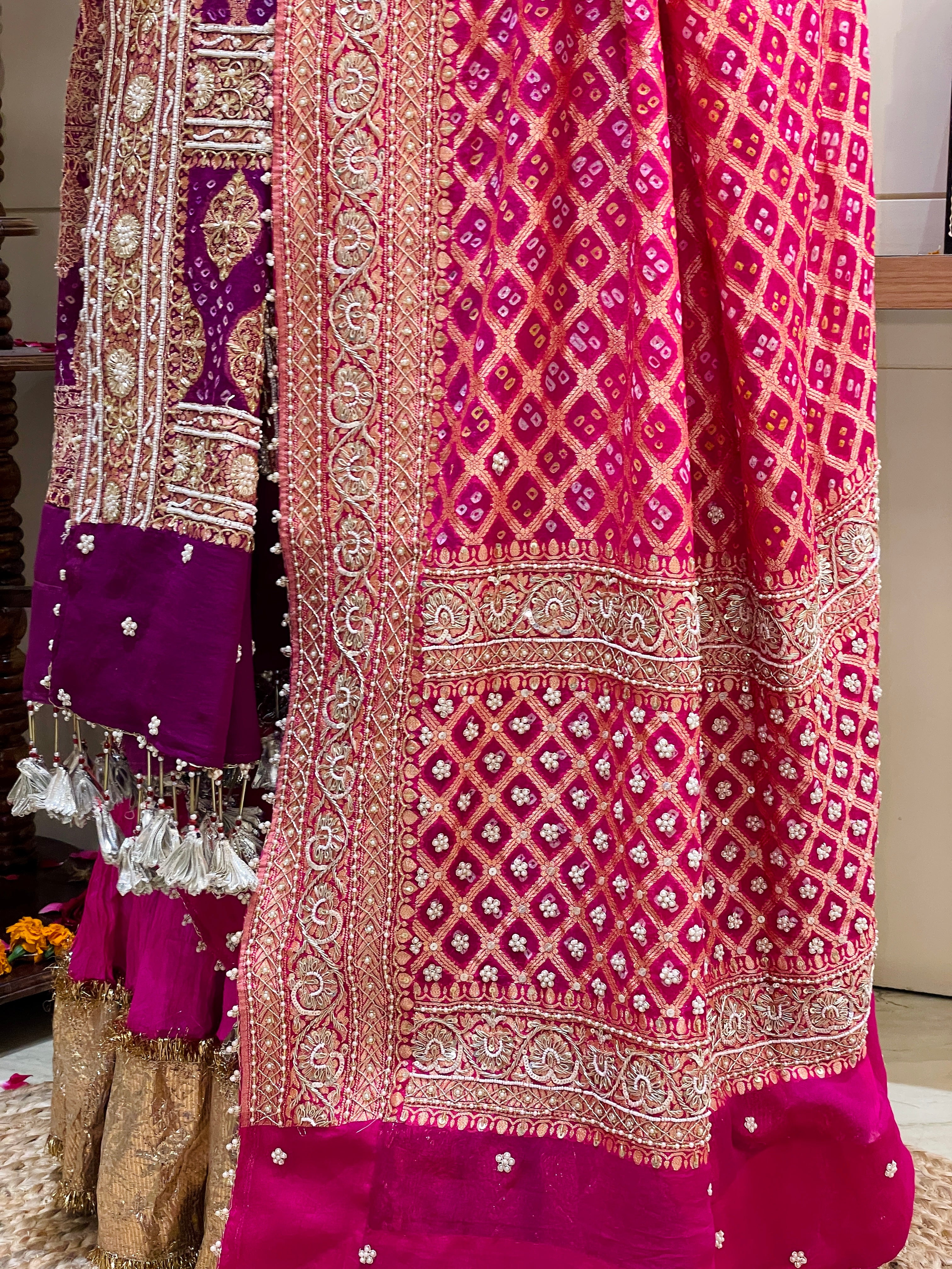 Maharani Noor Royal Pink Bandhani Dupatta Lehenga