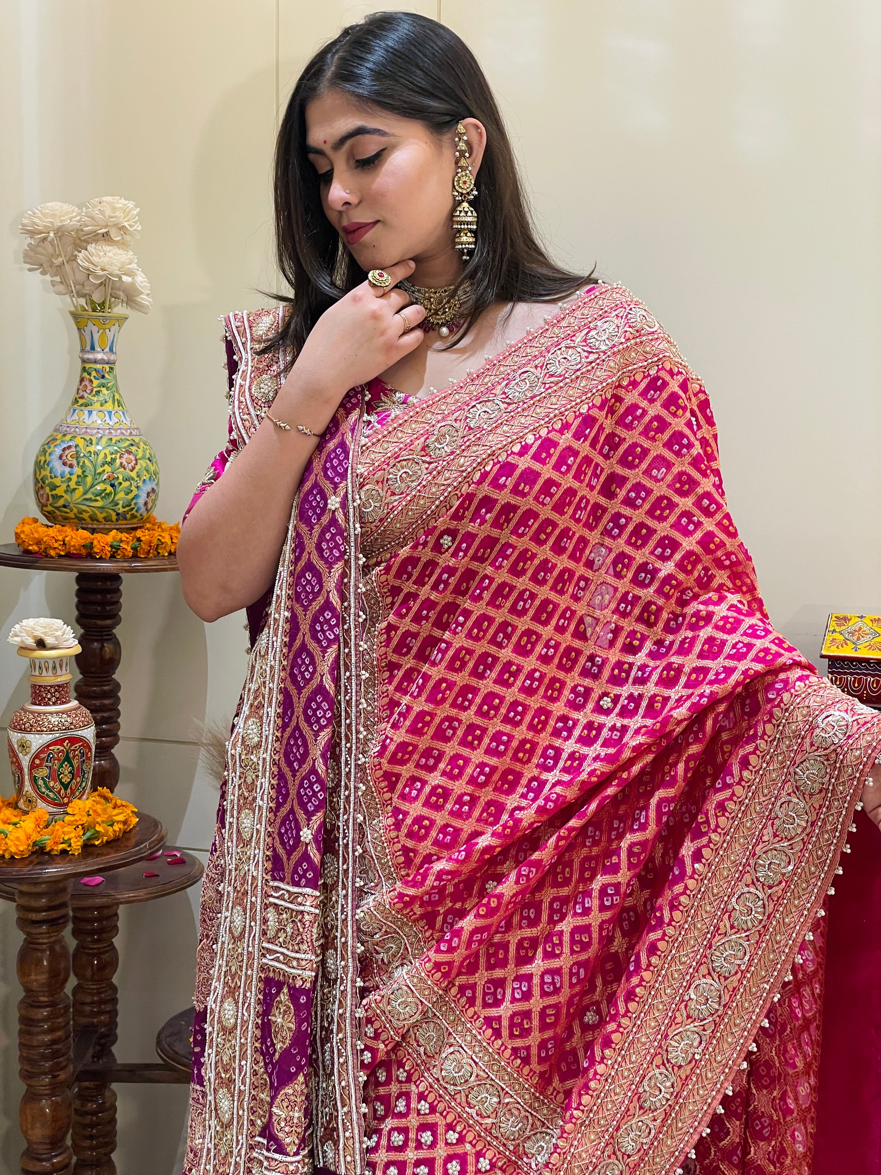 Maharani Noor Royal Pink Bandhani Dupatta Lehenga