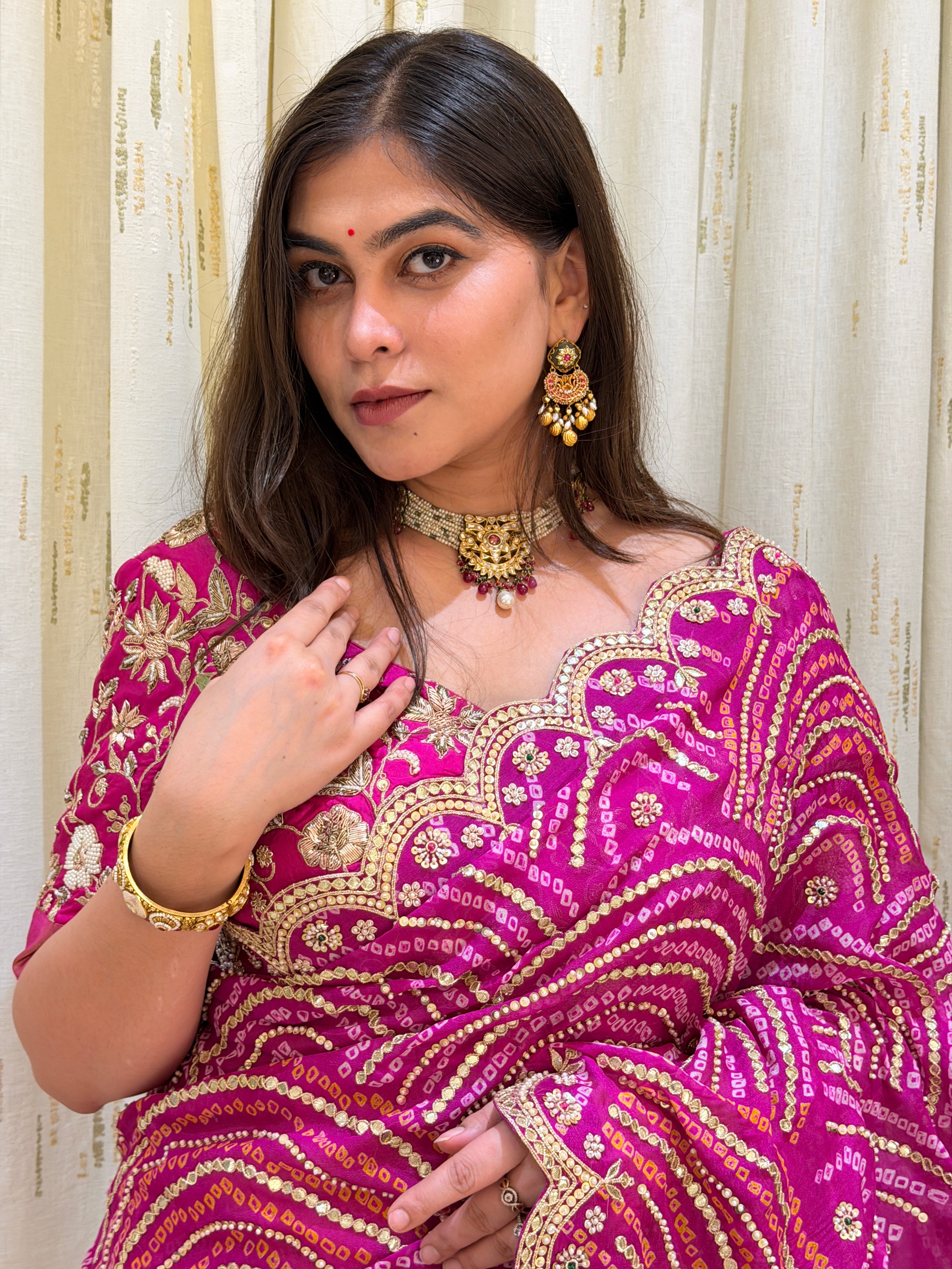 Riya Rani Pink Pure Chiffon Georgette Bandhani Saree