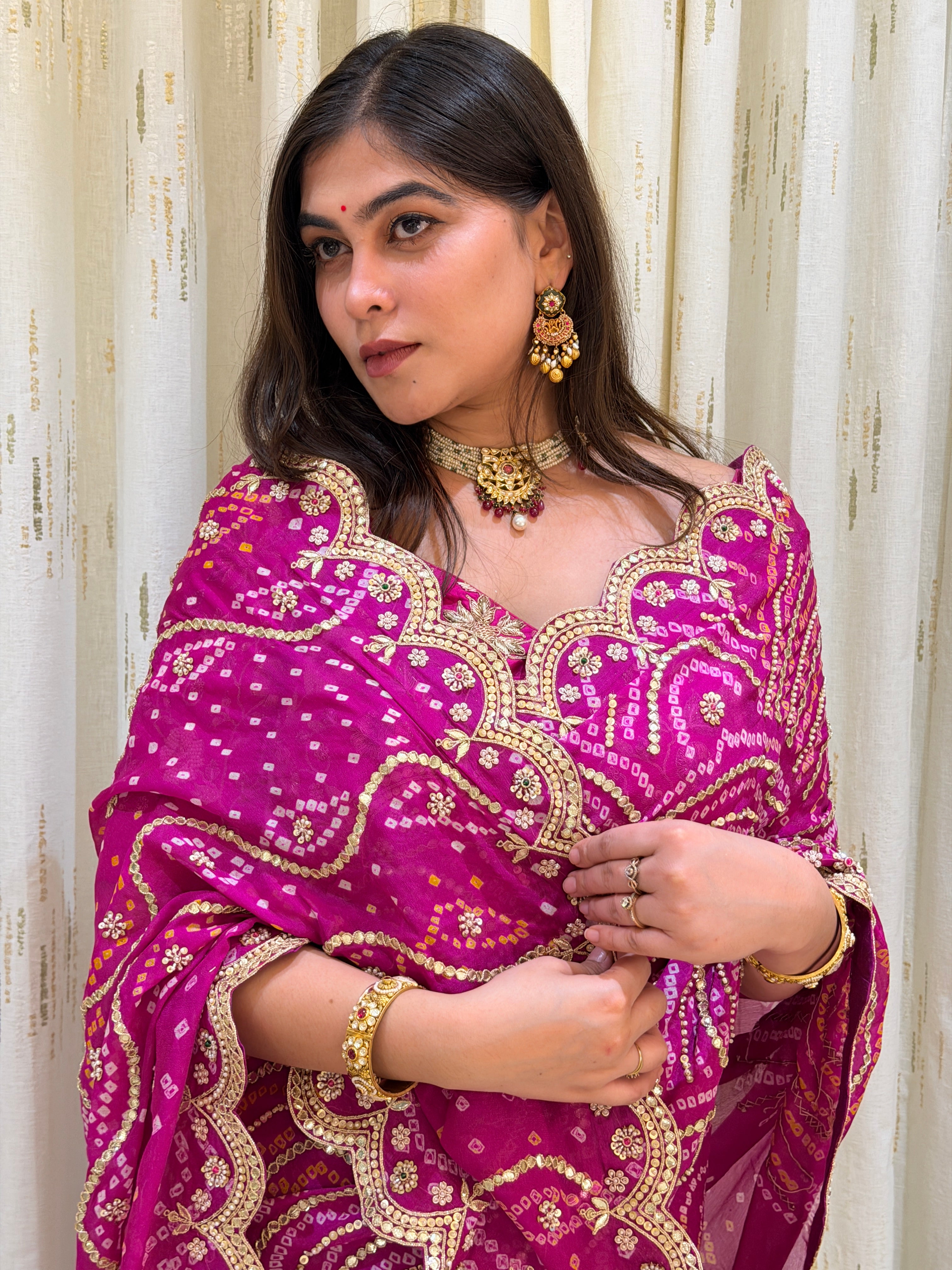 Riya Rani Pink Pure Chiffon Georgette Bandhani Saree