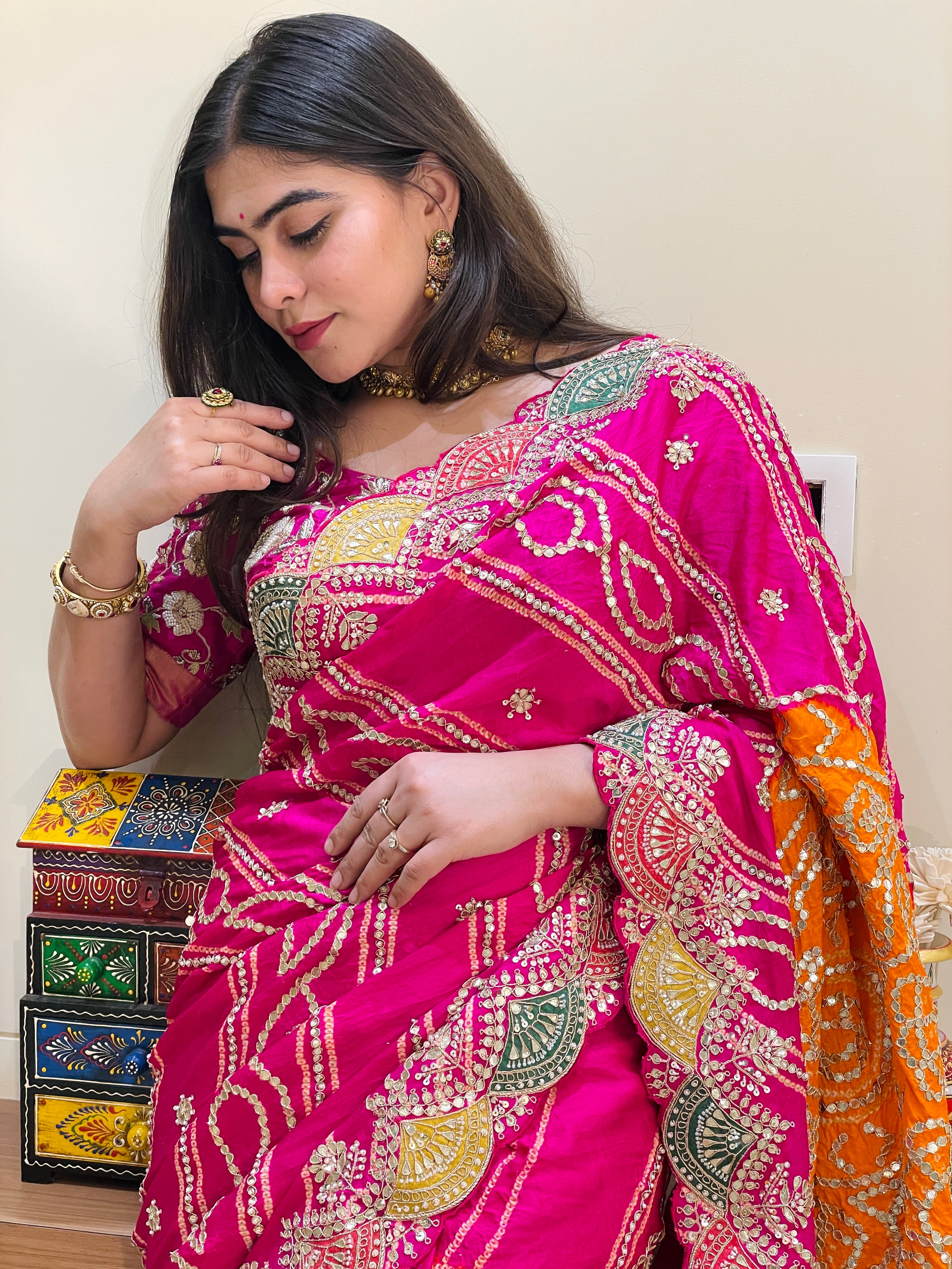 Priyal Rani Orange Gajji Silk Saree