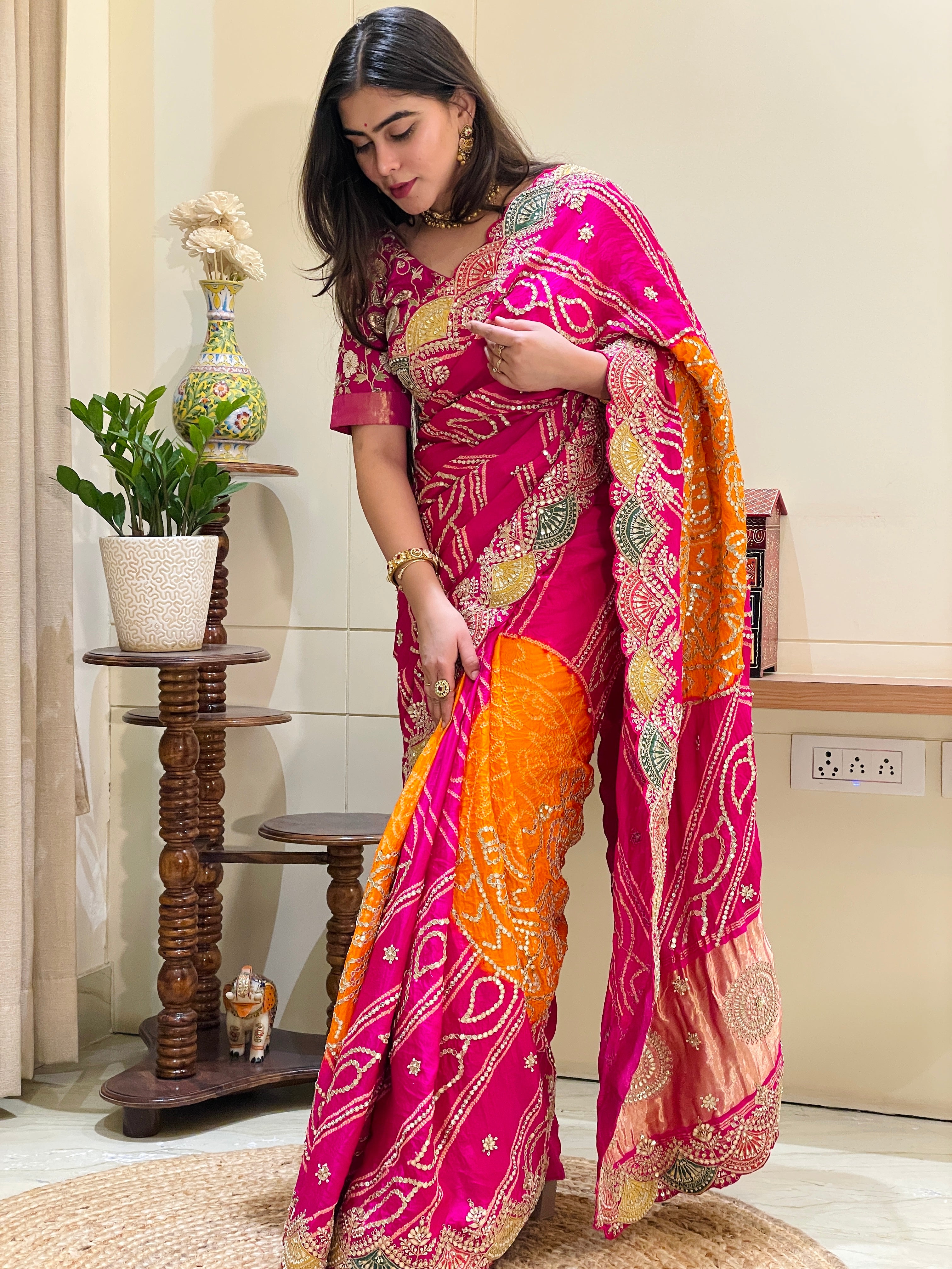 Priyal Rani Orange Gajji Silk Saree