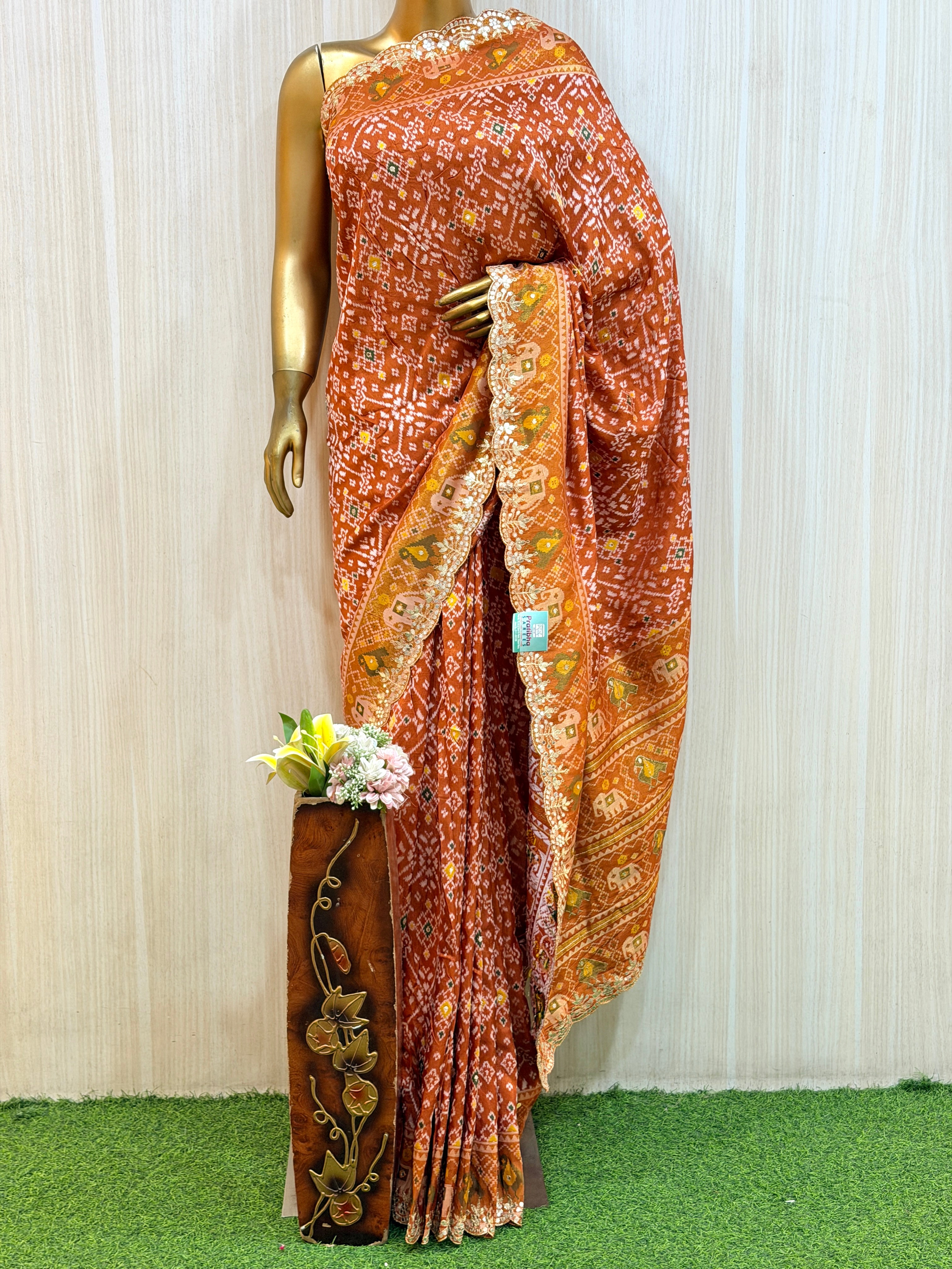 Aarohi Rust Orange Traditional Patola Silk Saree