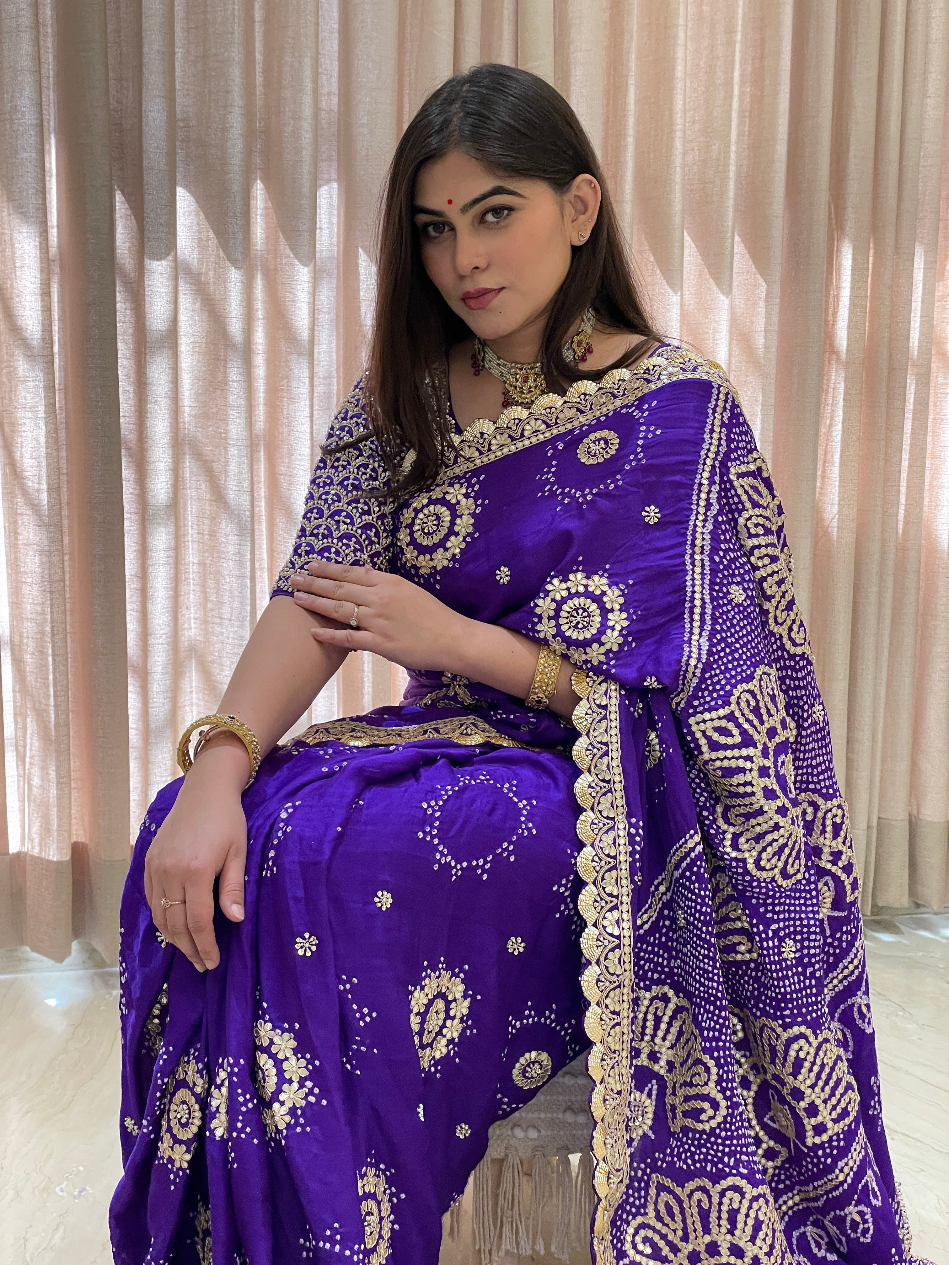 Bhavya Purple Silk Bandhani Saree