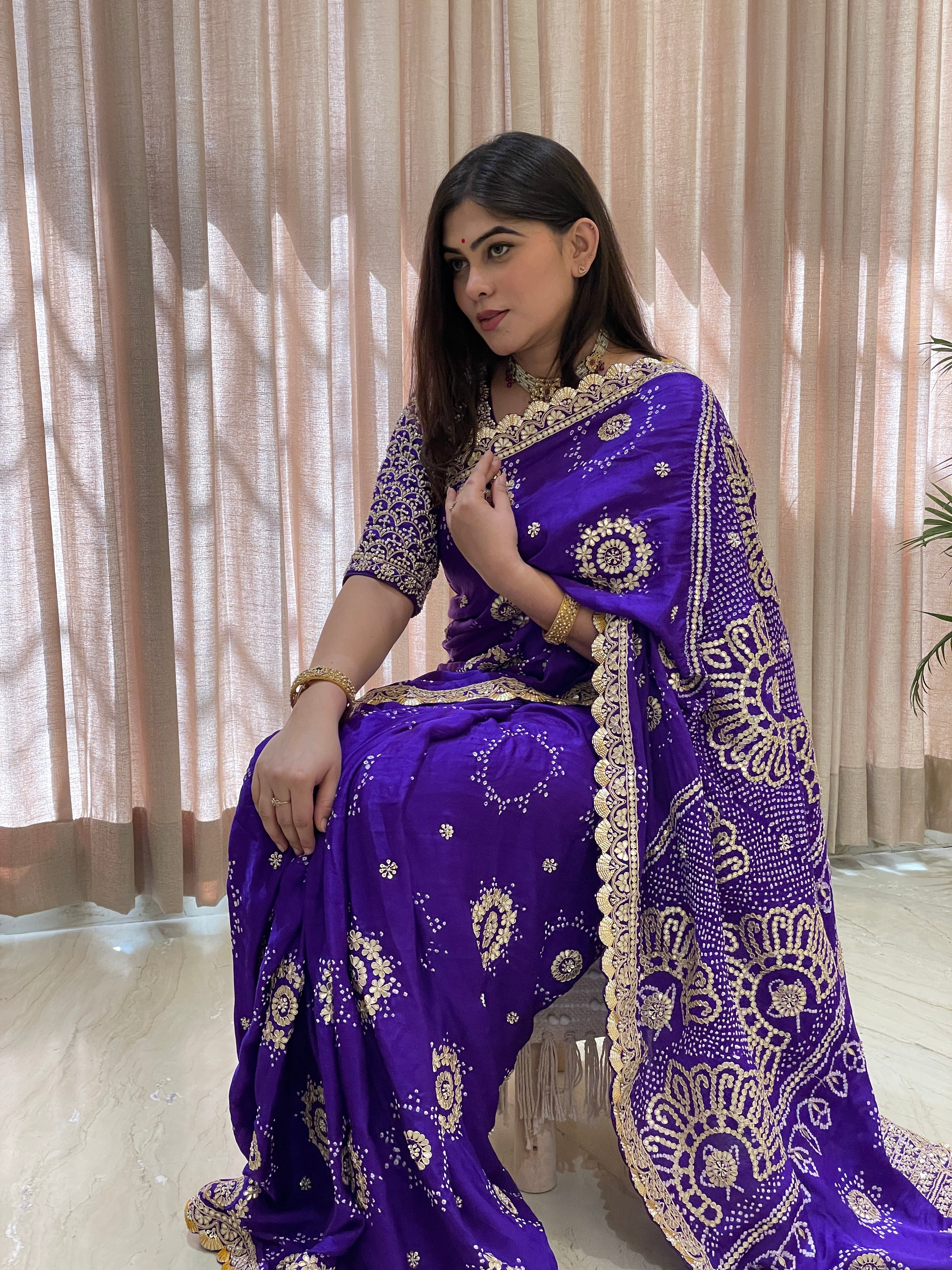 Bhavya Purple Silk Bandhani Saree