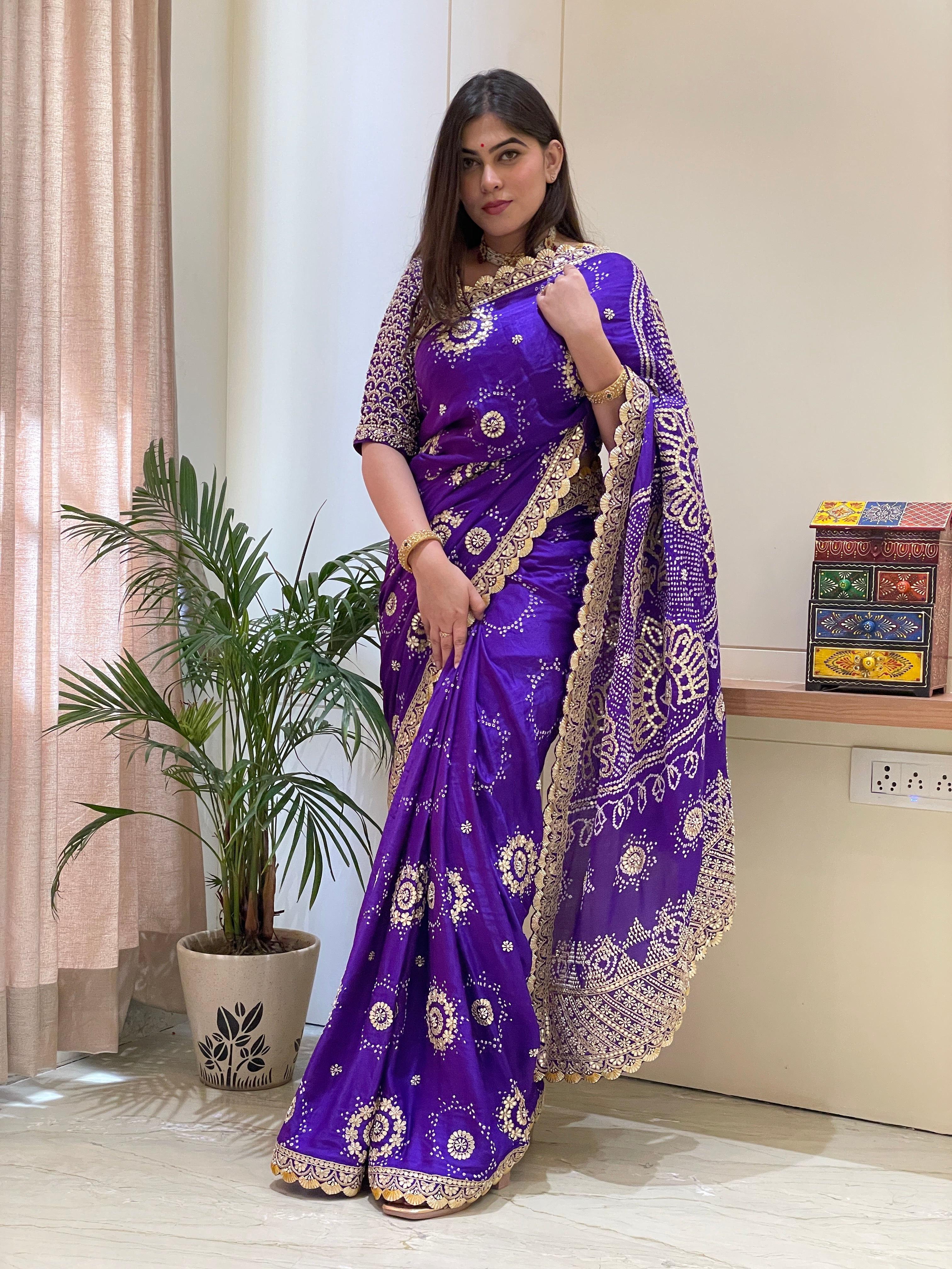 Bhavya Purple Silk Bandhani Saree
