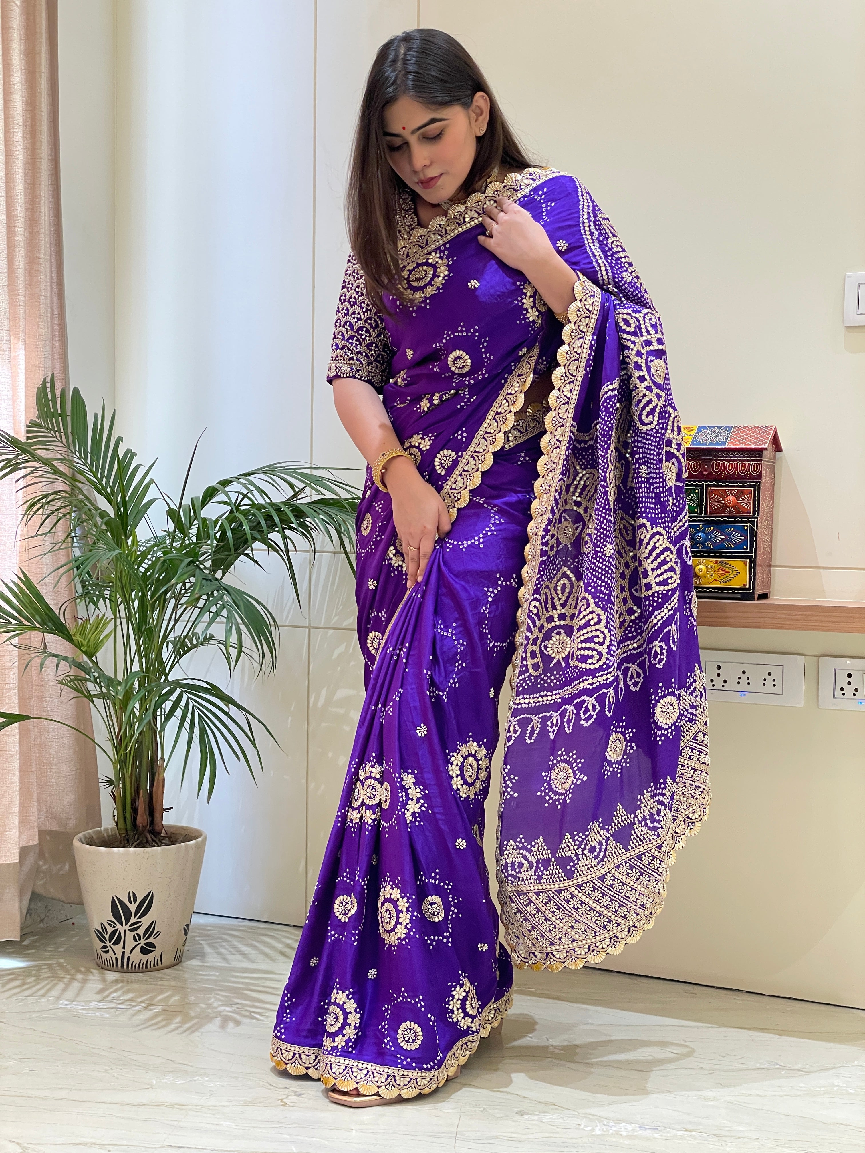 Bhavya Purple Silk Bandhani Saree