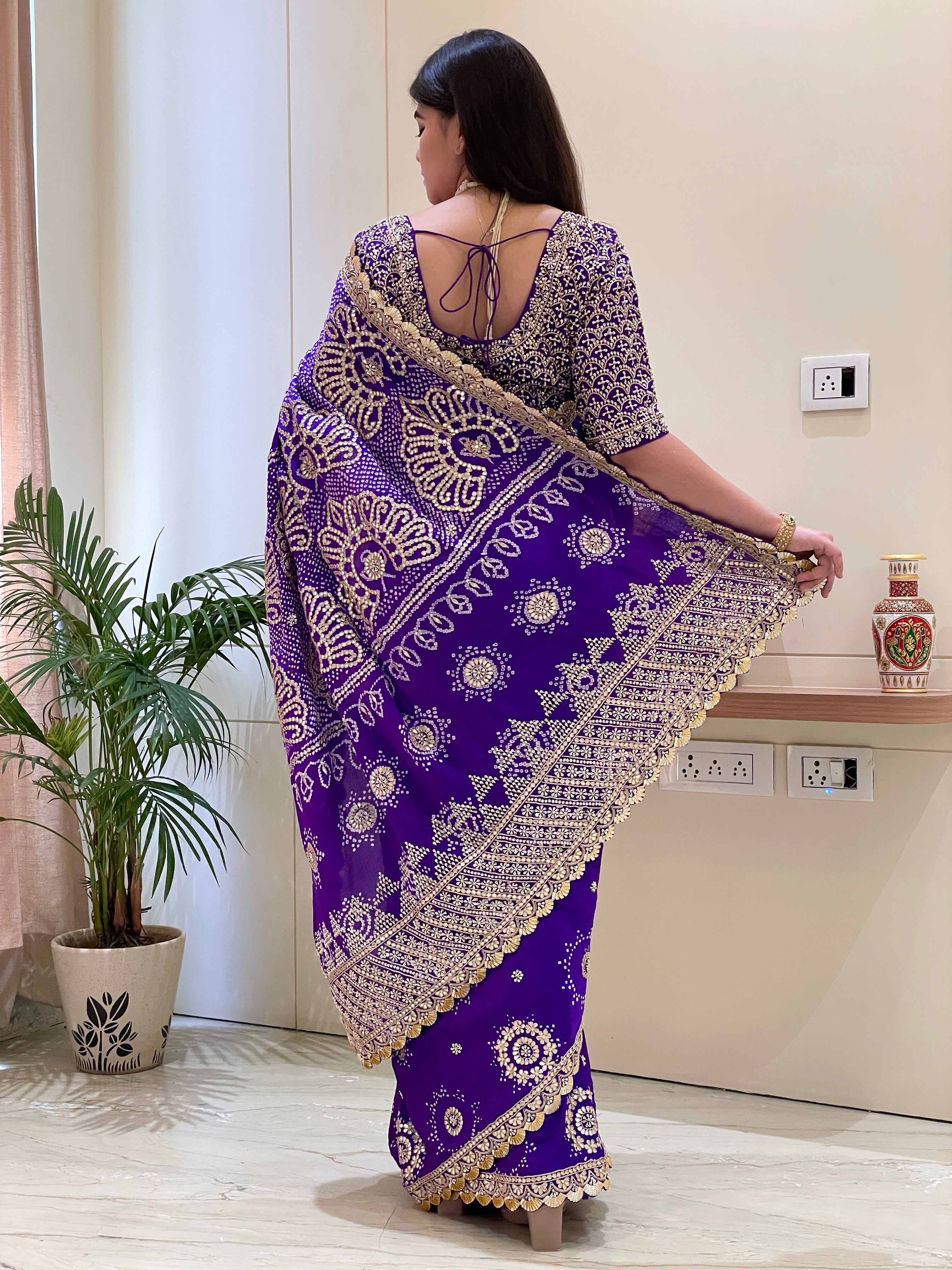 Bhavya Purple Silk Bandhani Saree