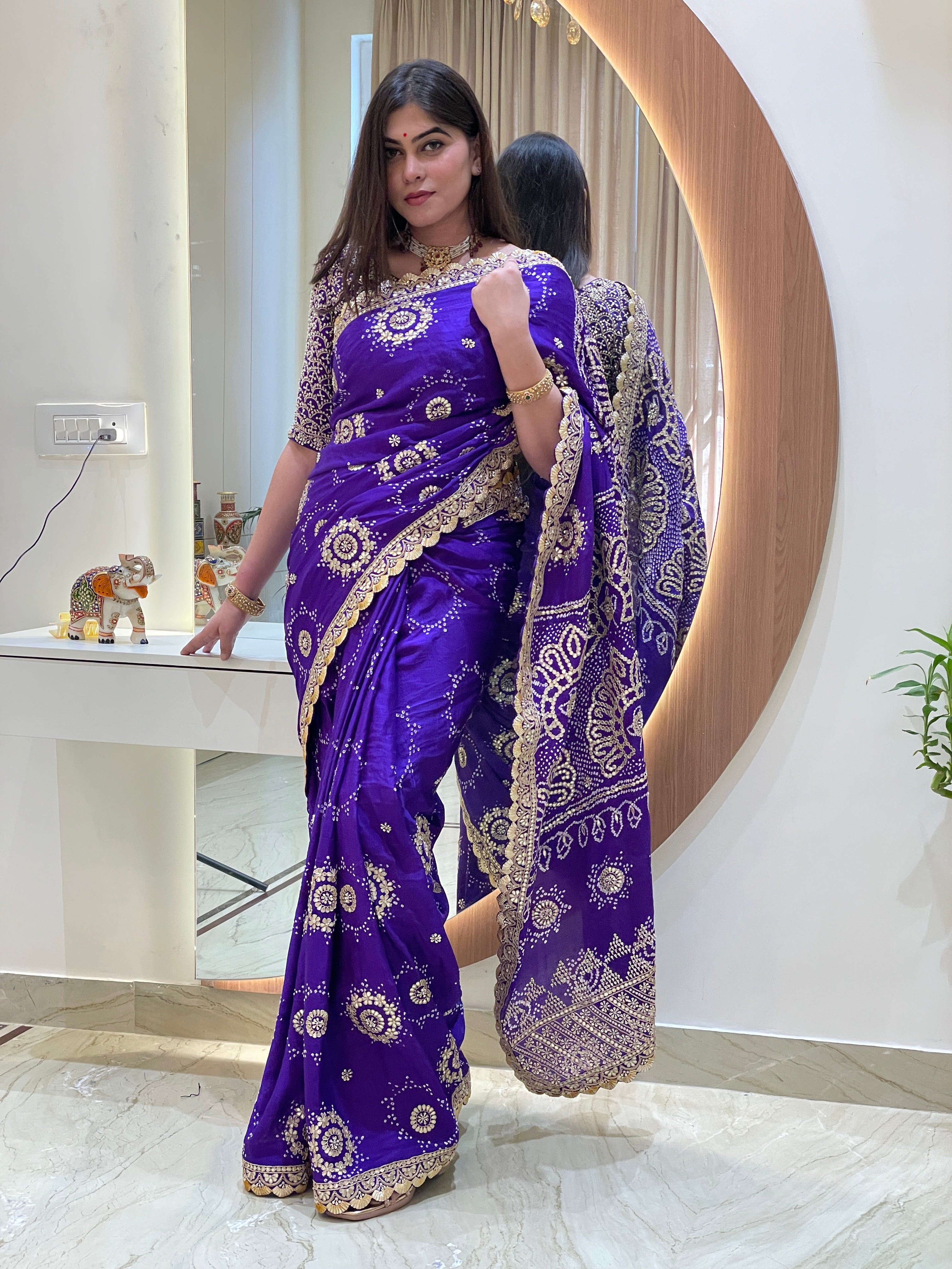Bhavya Purple Silk Bandhani Saree