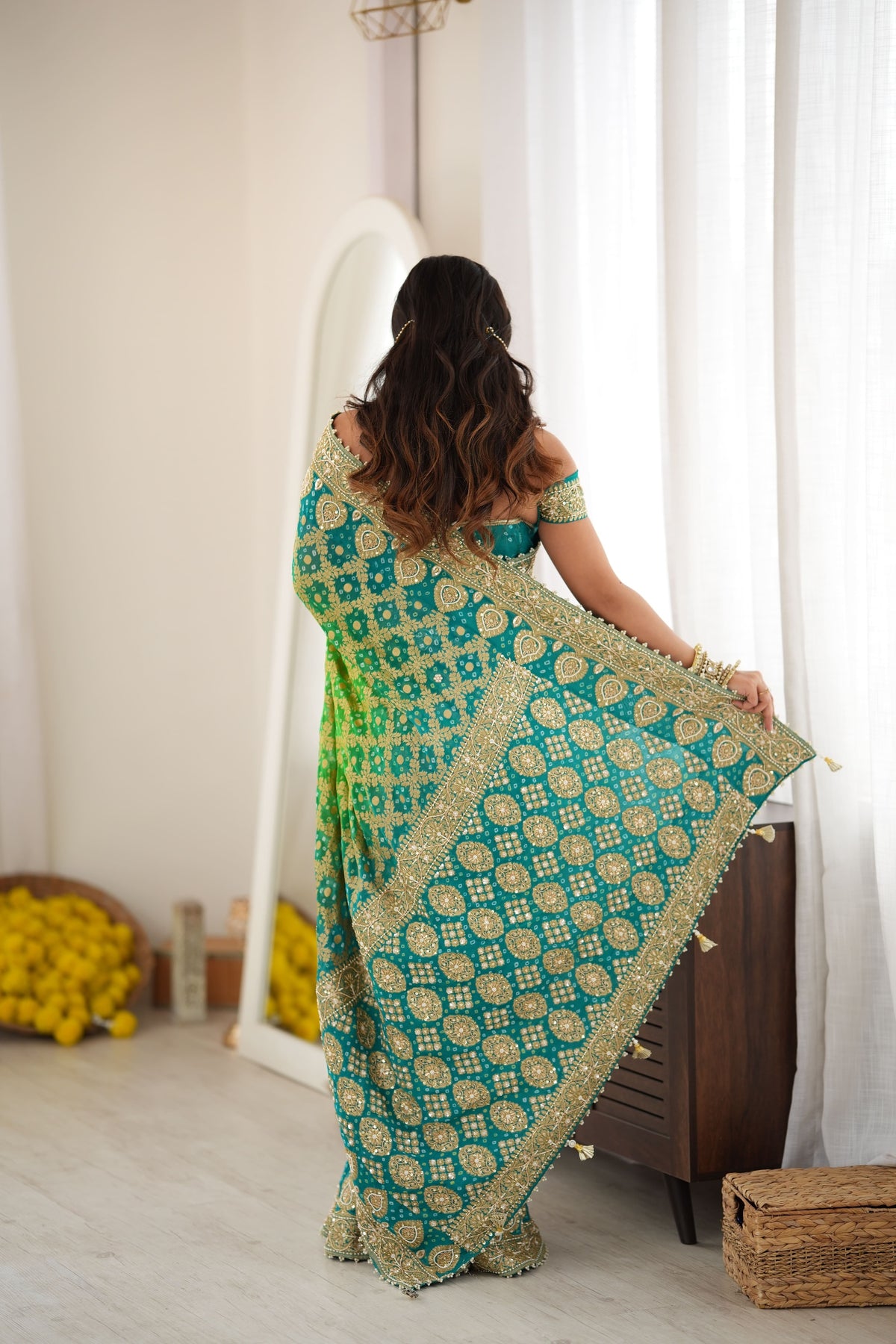 Arti Chauhan Inspired Khadi Georgette Bandhani Saree