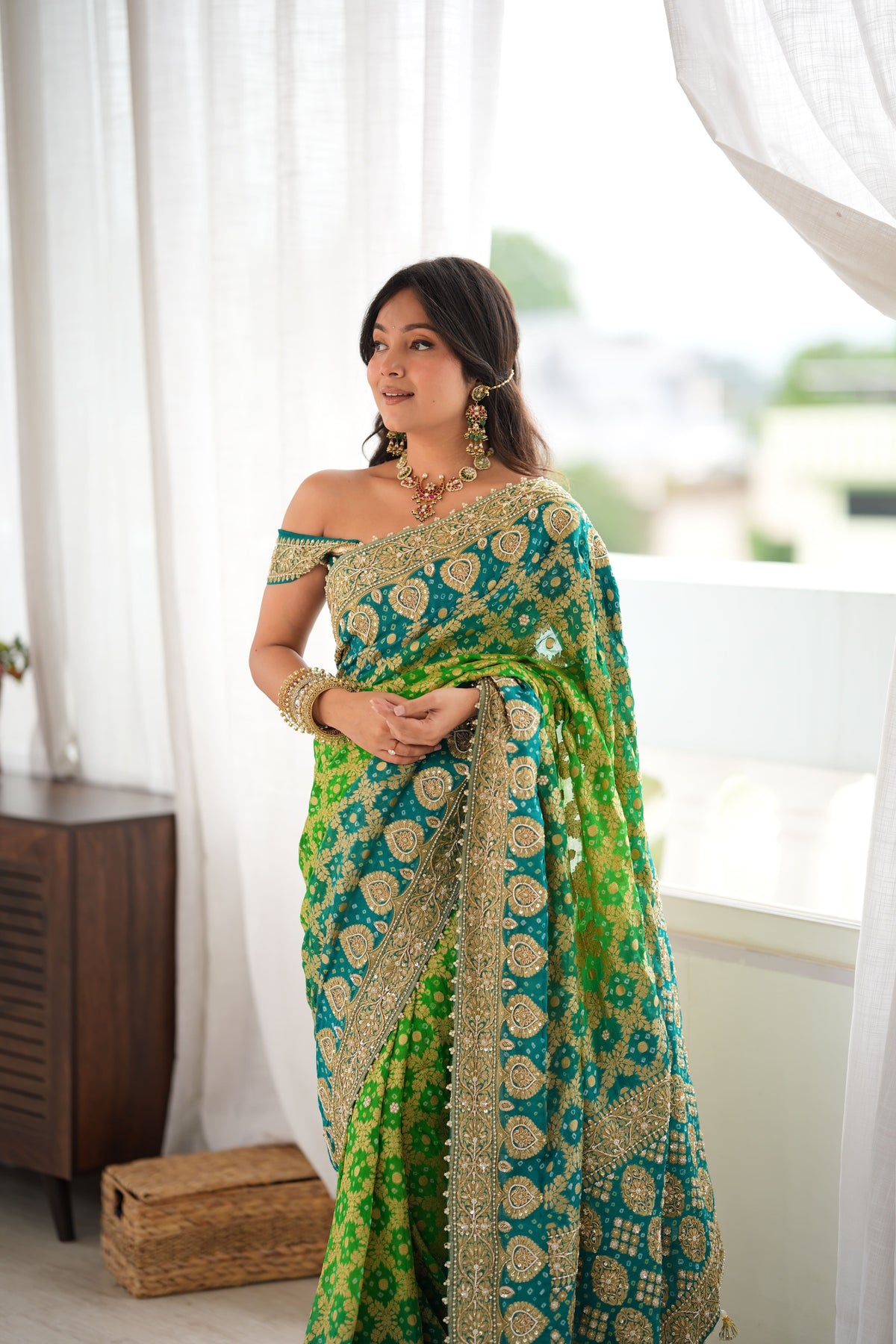 Arti Chauhan Inspired Khadi Georgette Bandhani Saree