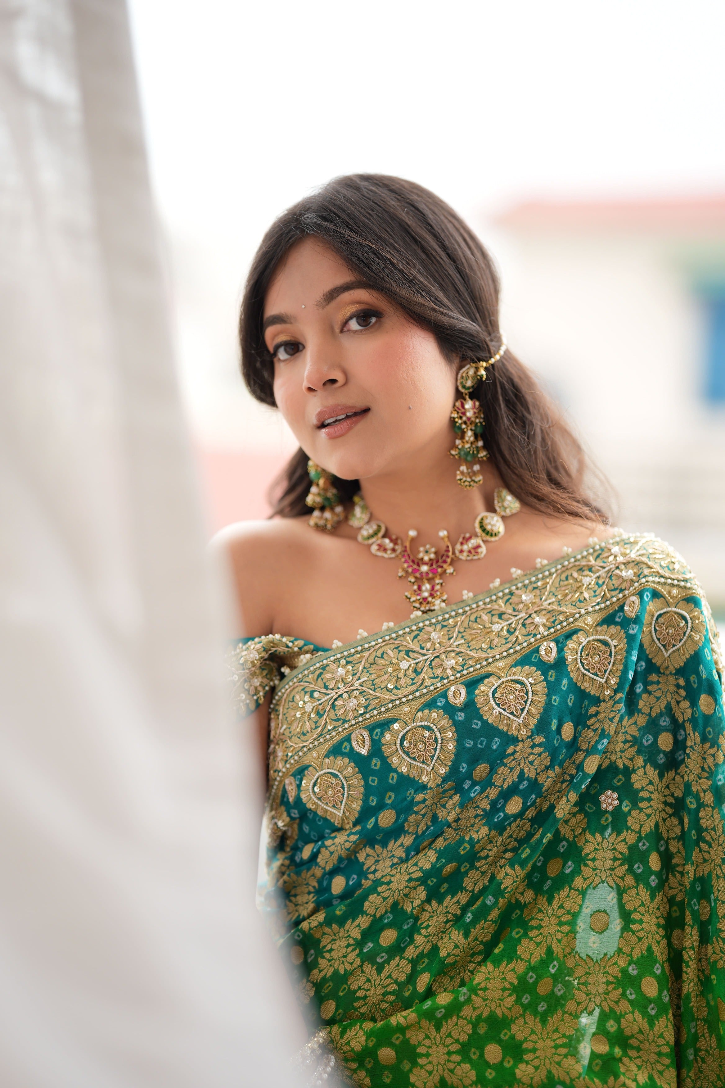 Arti Chauhan Inspired Khadi Georgette Bandhani Saree