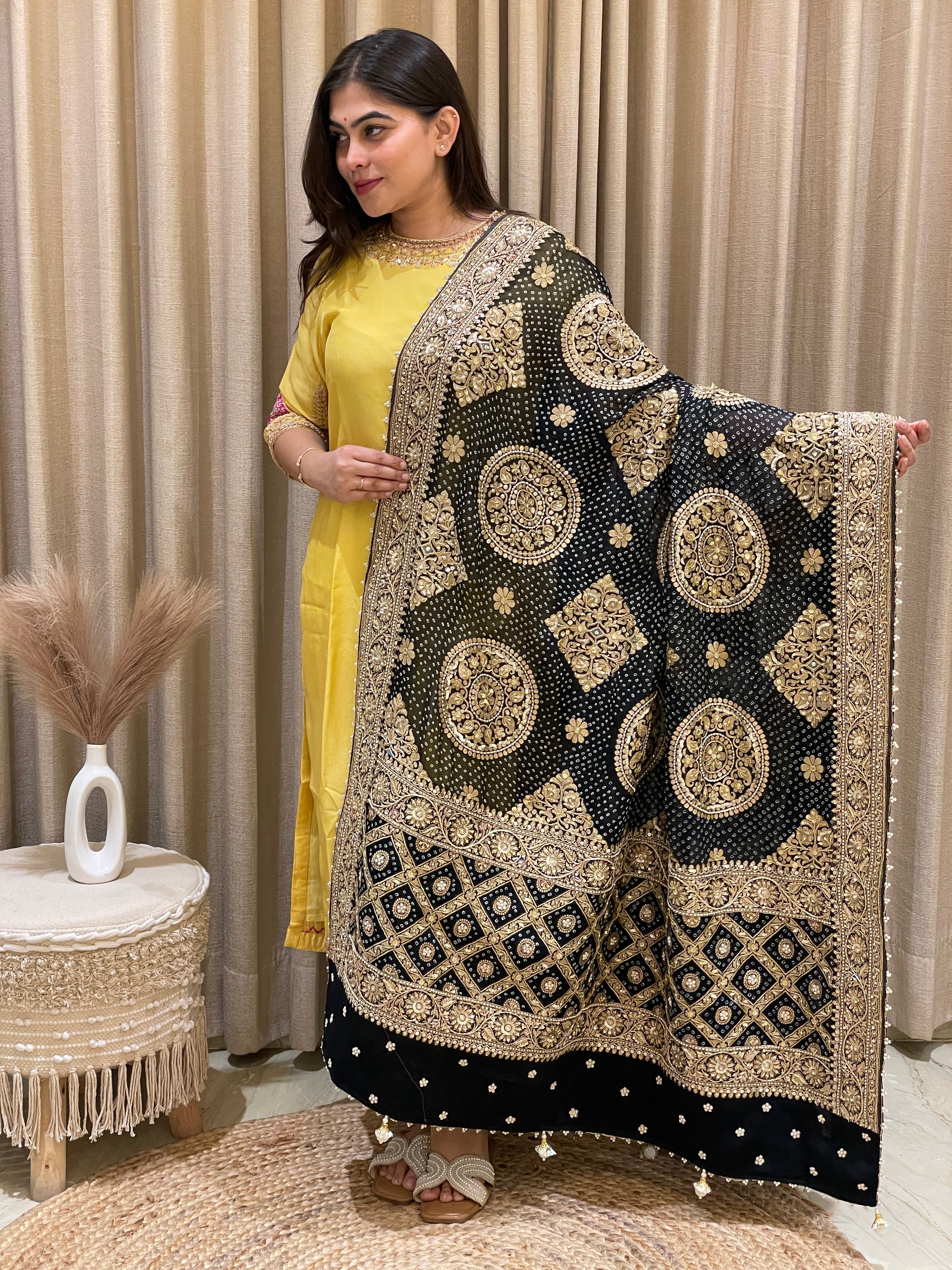 Noor Shahi Black Zardozi Khadi Georgette Dupatta