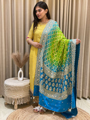 Nikku Emerald Green & Royal Blue Meenakari Zardozi Dupatta
