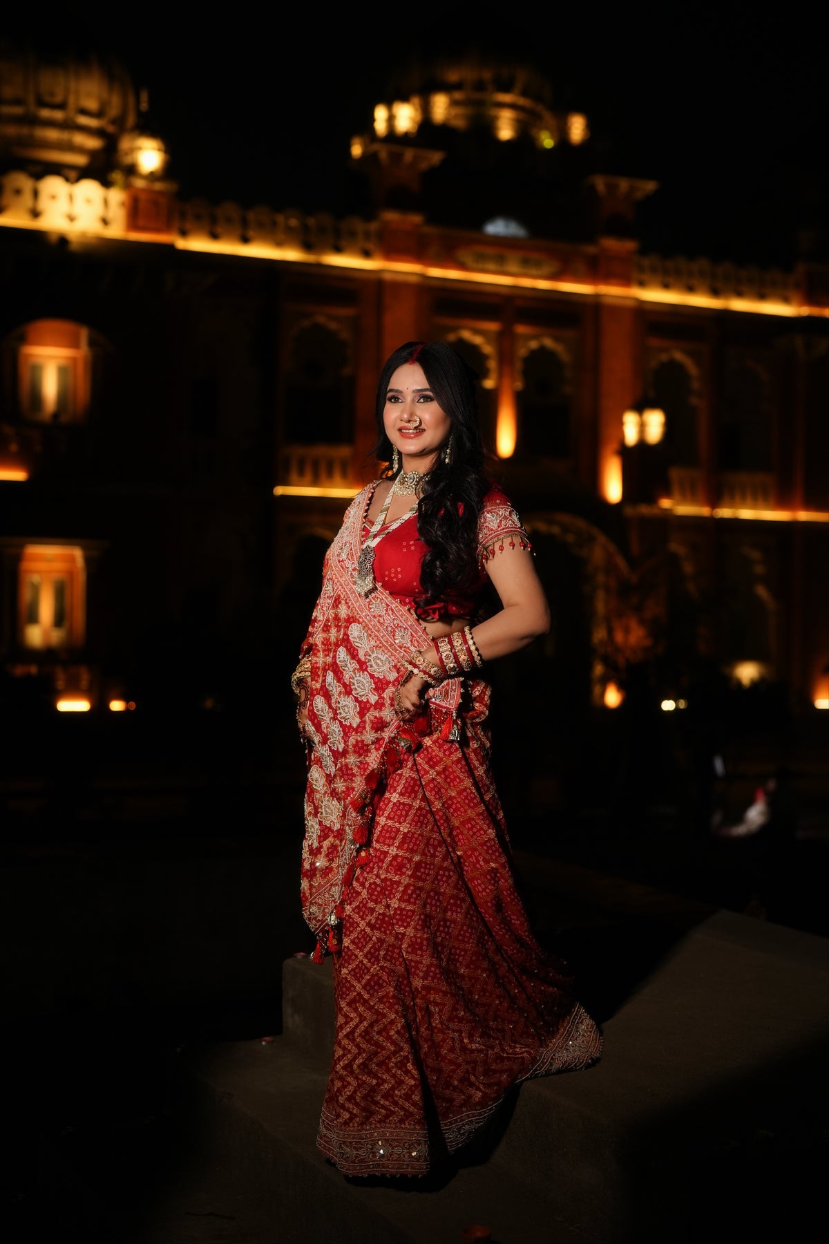 Divya Upadhyay Inspired Red Bandhani Khadi Georgette Saree