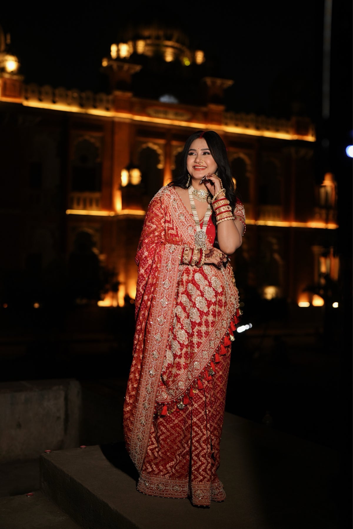 Divya Upadhyay Inspired Red Bandhani Khadi Georgette Saree