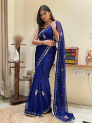 Avantika Blue Aari Tari Chiffon Saree