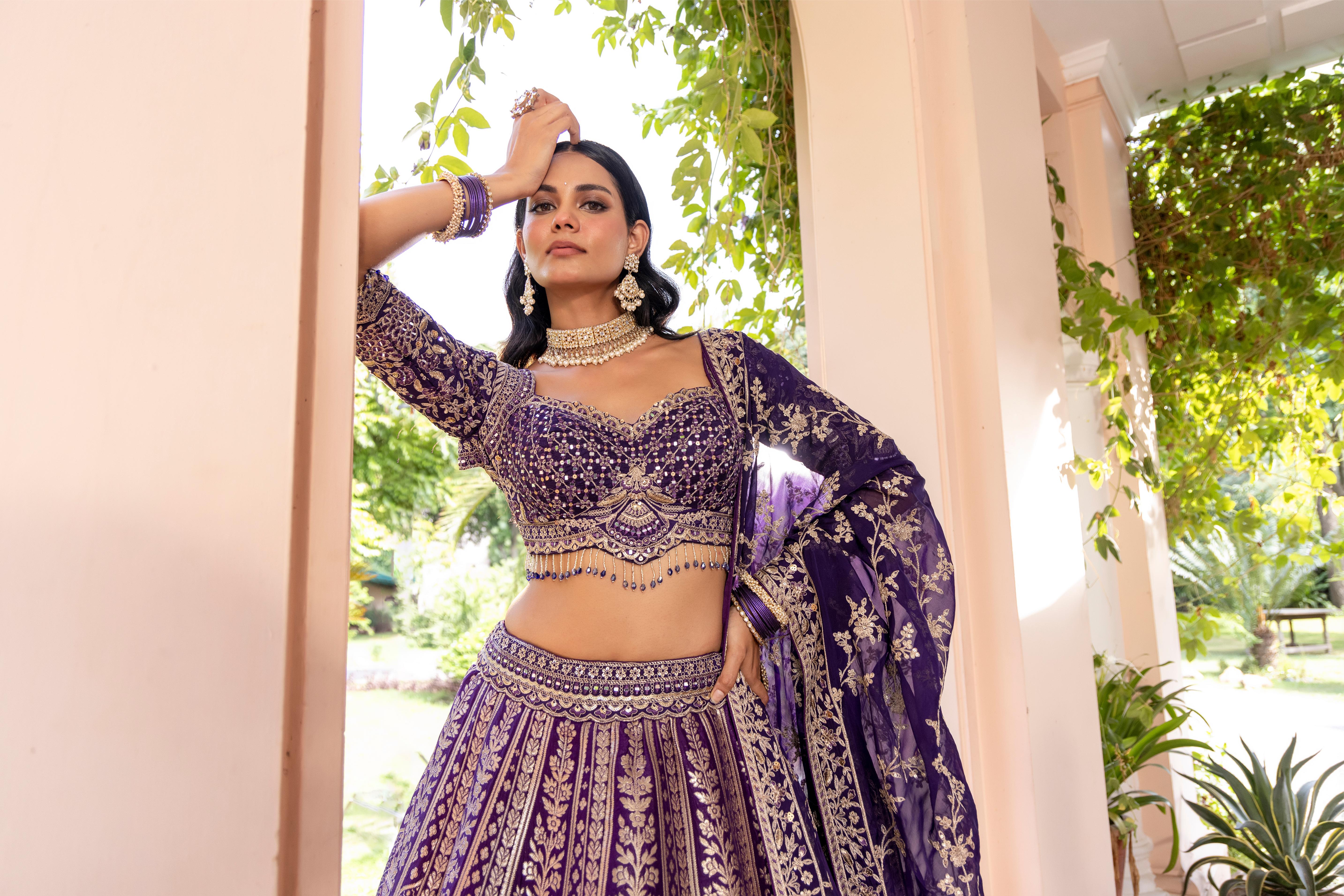 Vamika Deep Purple Banarasi Silk Lehenga